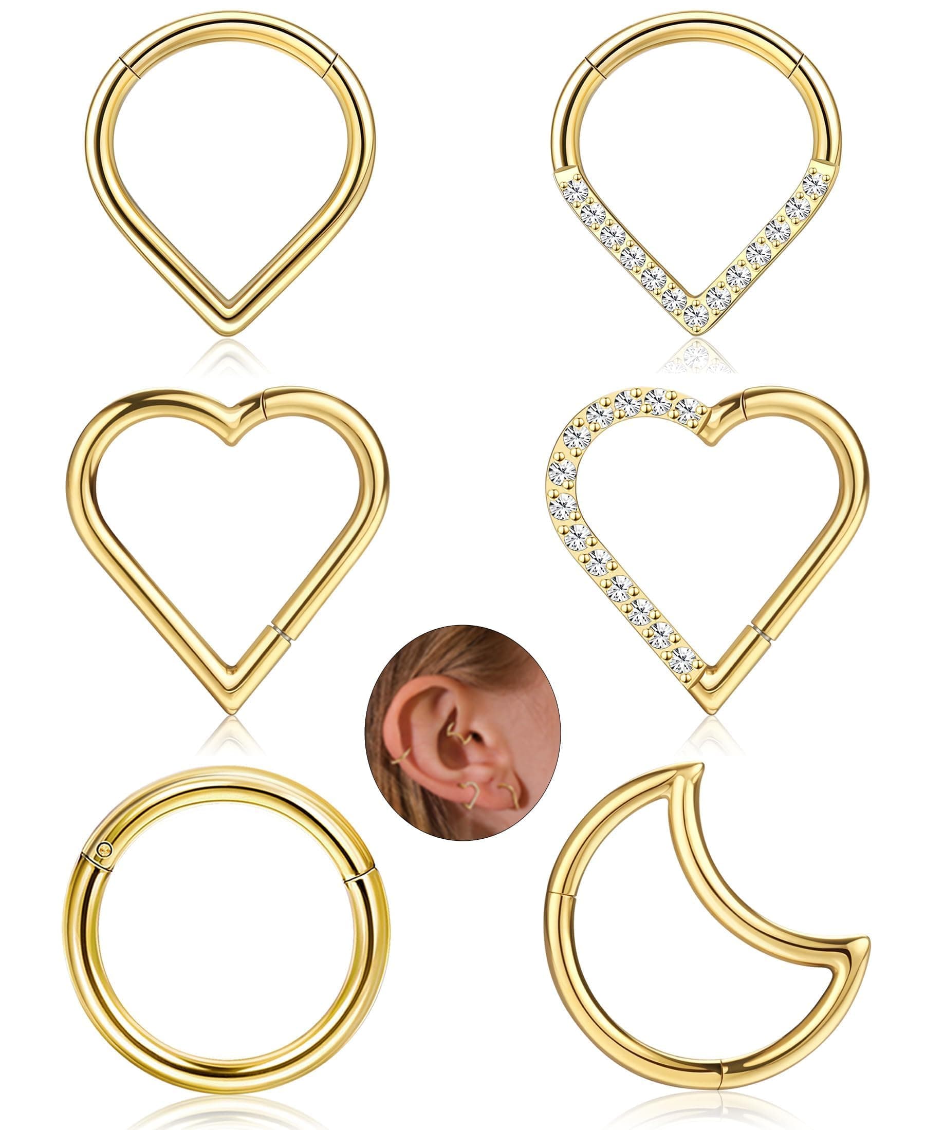 BESTEEL6 Pcs 16G Septum Piercing Rings Stainless Steel Suptum Clicker Conch Piercing jewellery for Women Men Tragus Daith Rook Cartilage Helix Nose Ring Earrings Lip Piercing Jewellery G