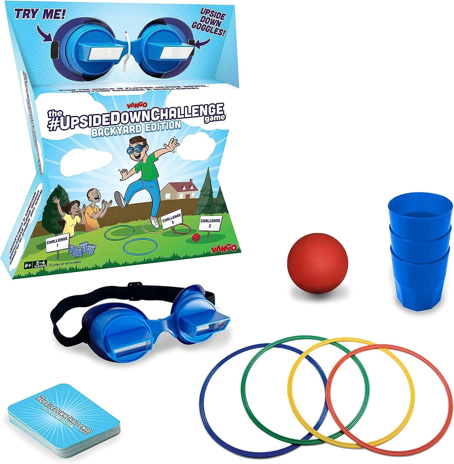 The UpsideDownChallenge Game Backyard Edition for Kids & Family - Complete Fun Outdoor Challenges with Upside Down Goggles - for Game Night and Lawn Parties - Ages 8+