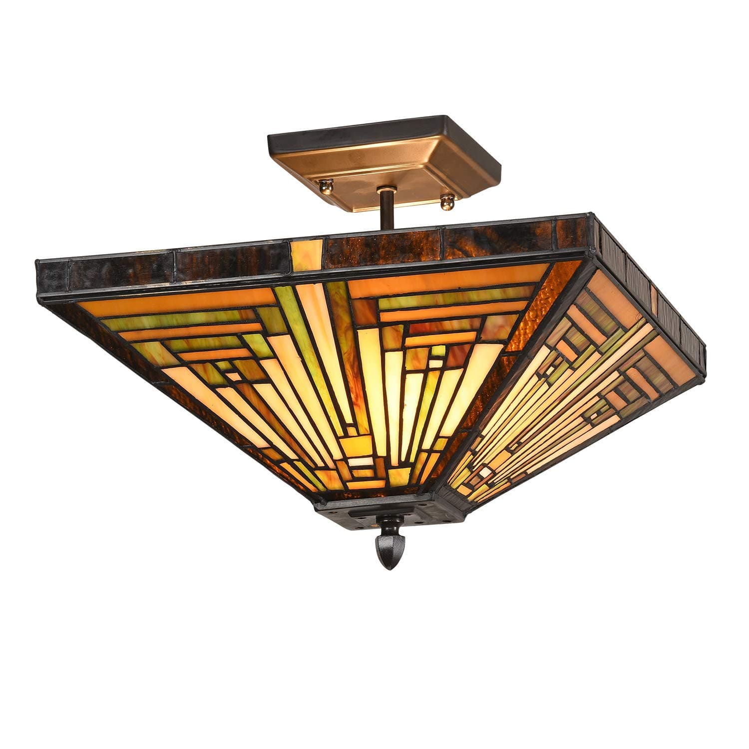 Tiffany Lamp Stained Glass Ceiling Light 2-Light 14 Inches Wide Amber Brown Semi Flush Mount Tiffany Style Ceiling Lamp for Kitchen Porch Entryway Bathroom Hallway Home Office