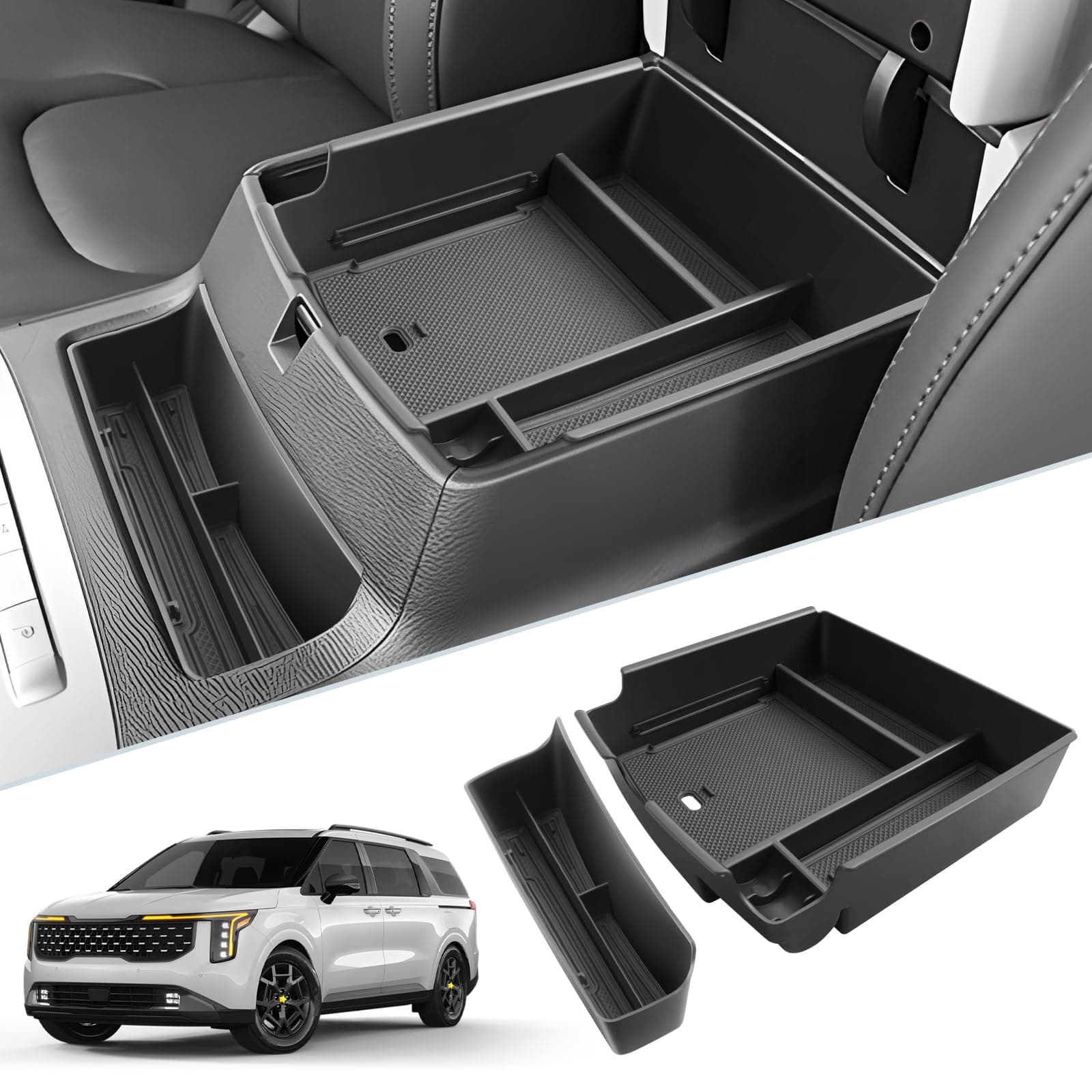 SKTU 2Pack for 2025 Kia Carnival Center Console Organizer for 2025+ Kia Carnival Front Console Tray 2025+ Kia Carnival Armrest Tray Kia Carnival 2025 Accessories Insert Glove Pallet Organizer