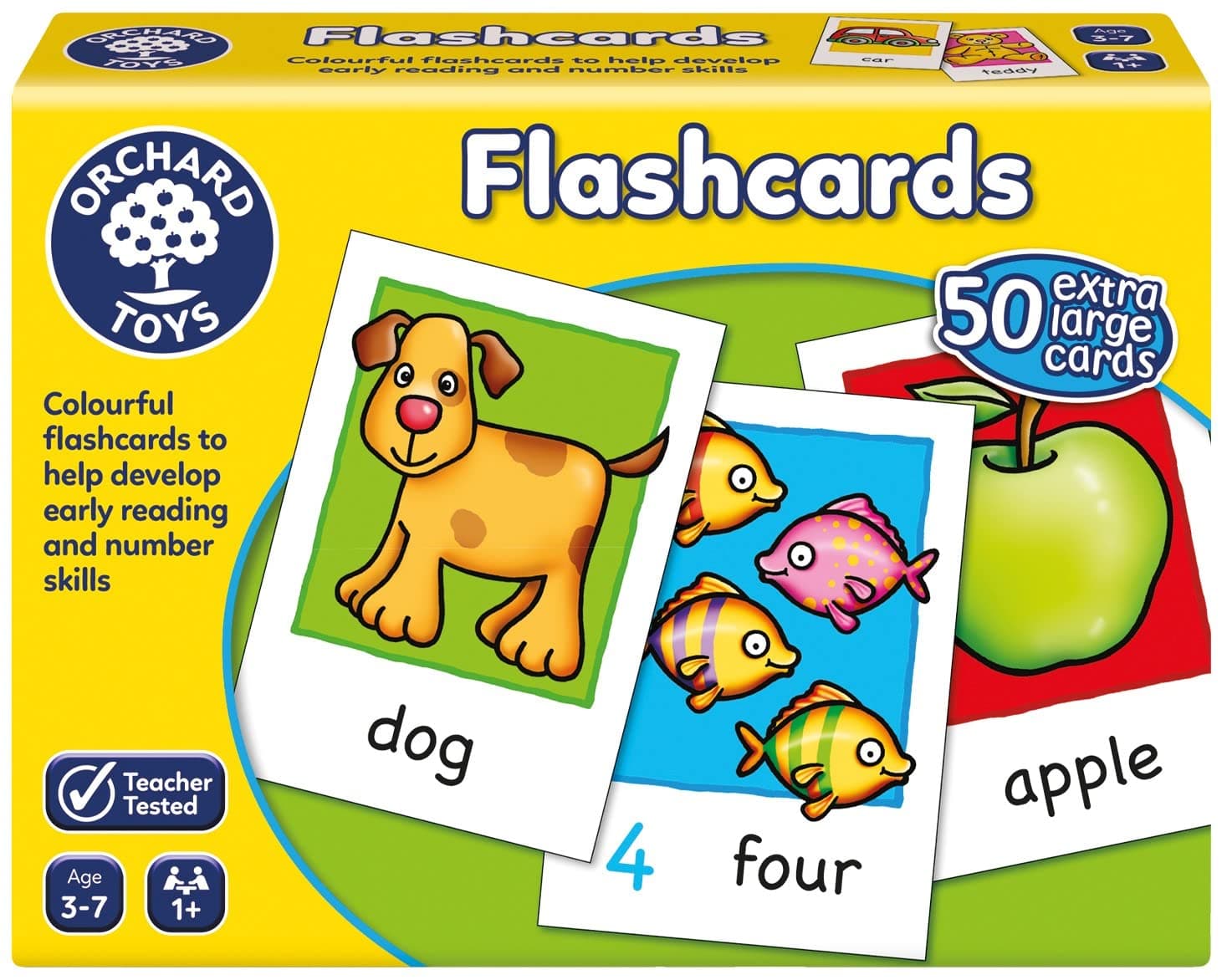 Orchard Toys Flashcards, 50 Educational Double-sided Flashcards To Teach Reading and Number Skills, Perfect for Kids Age 3-7, Educational Game Toy