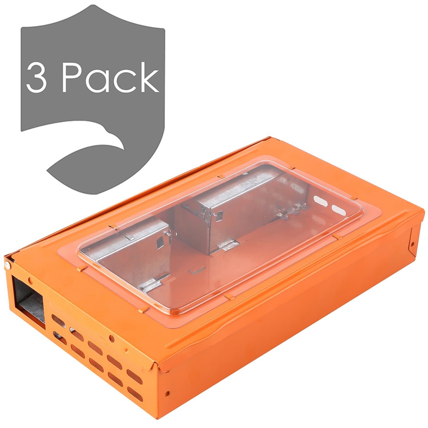 Humane Live Mouse Trap with a Clear Window, No Kill Mice Trap Two Entrances with Upgrade Double Escape Proof Doors, Orange 3 Pack