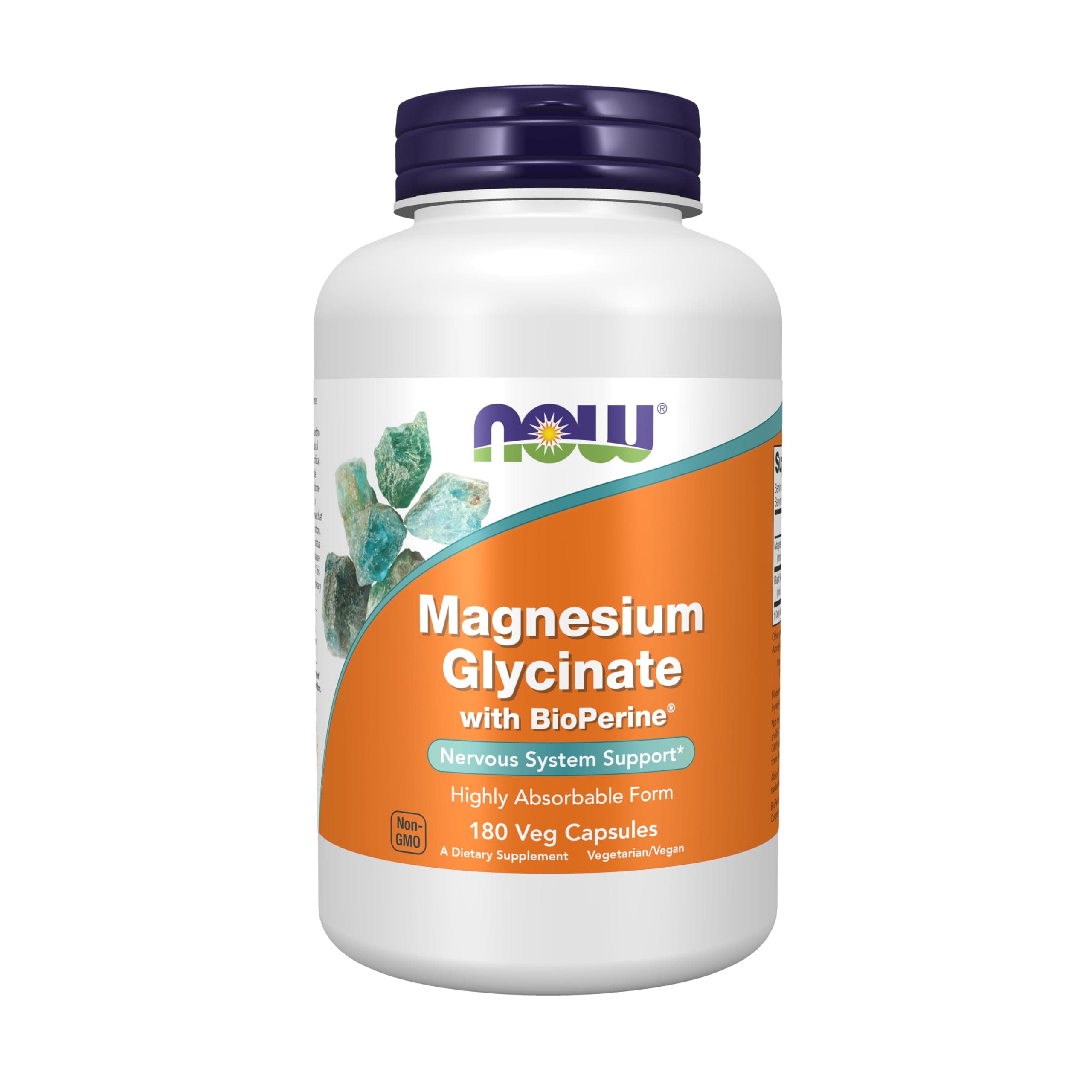 Now Foods Magnesium Glycinate with BioPerine 180 Veg Capsules | Nervous System Support, Highly Absorbably Form Supplement