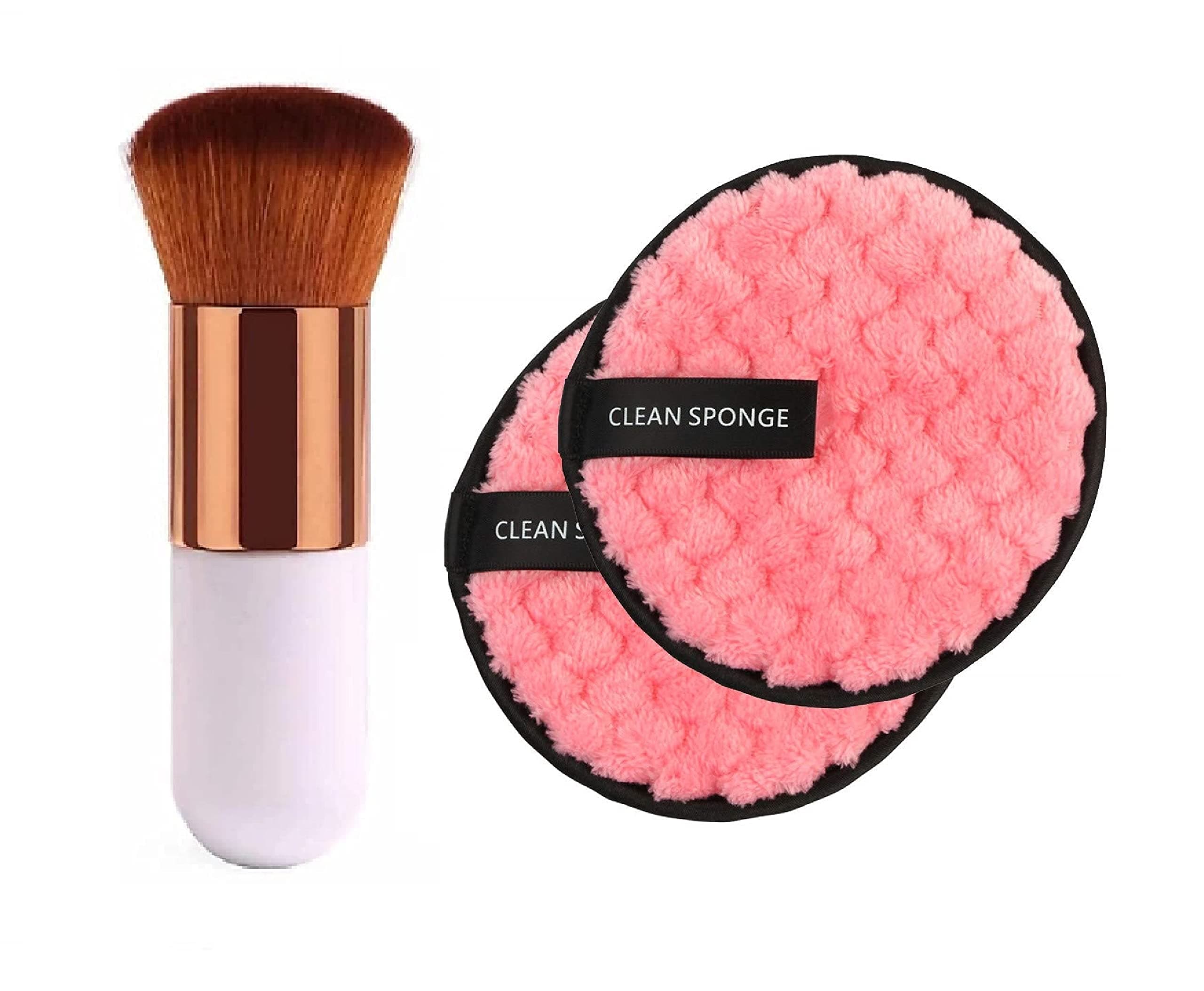 Komoko Reusable Multi-functional Makeup Removal Facial Cleansing Pads With Mini White Foundation Makeup Brush