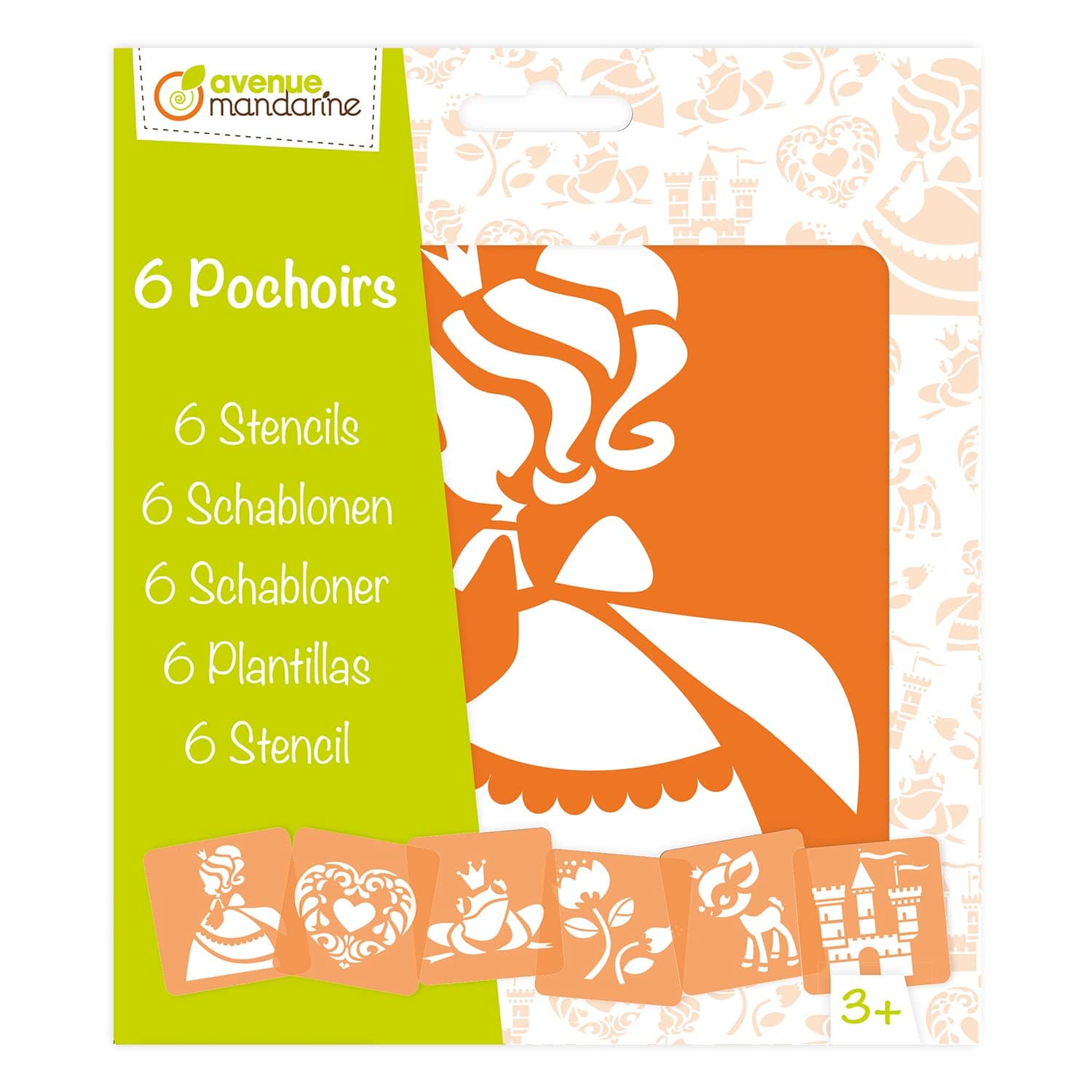 Avenue Mandarine - Ref 42836O - Stencil Set - Princess Designs - 6 Stencils Per Pack, Translucent for Easy Placement, Compatible with Felt Tips, Pencils, Paint & More