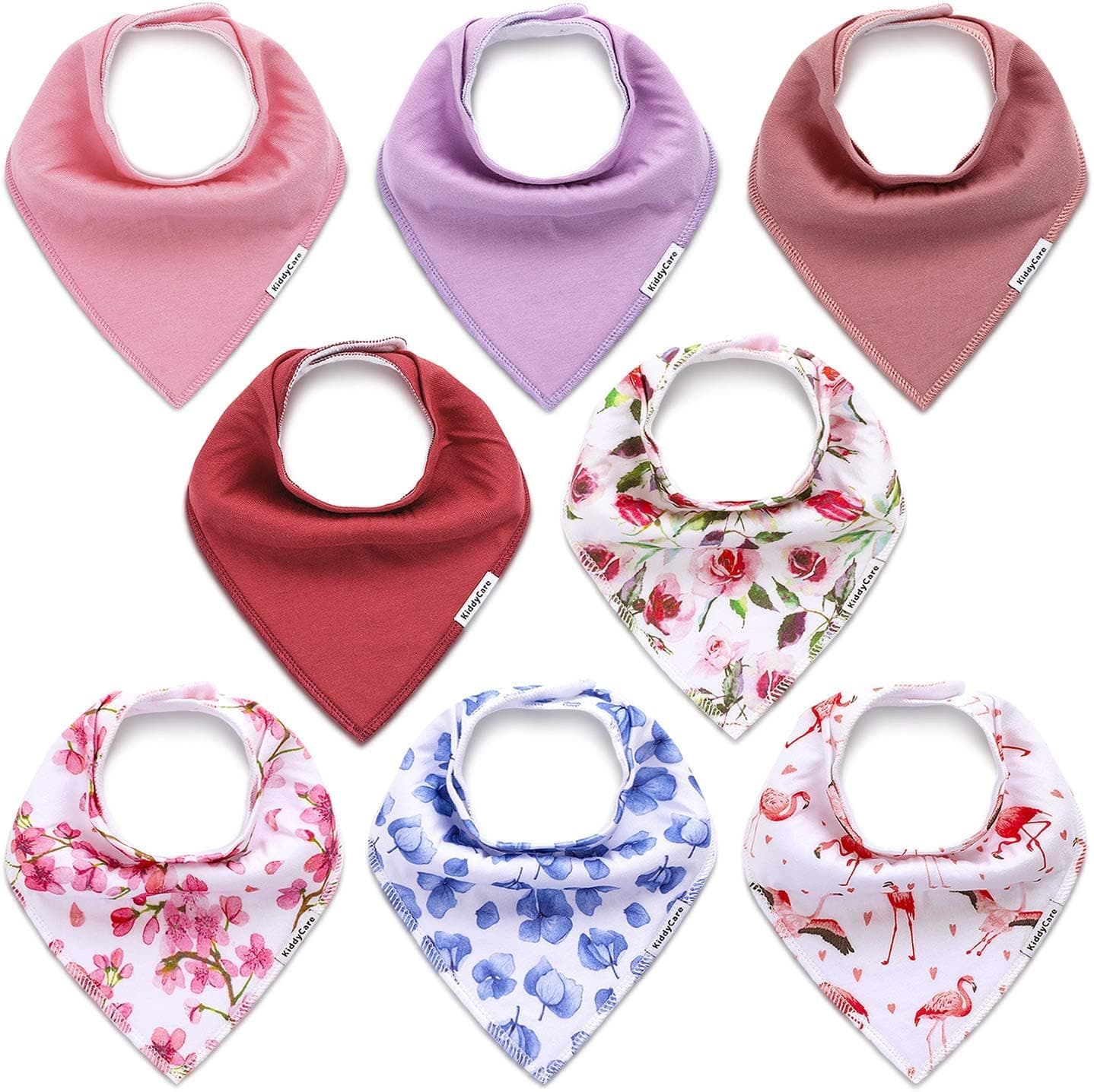 KiddyCare Baby Bibs for Drooling and Teething Baby Girls/boys | Bandana Bibs for Eating, Washable Bibs for Newborn Babies | Organic Cotton Bibs for Infants, Feeding Bibs Waterproof 8|PackOEKO-TEX STANDARD 100