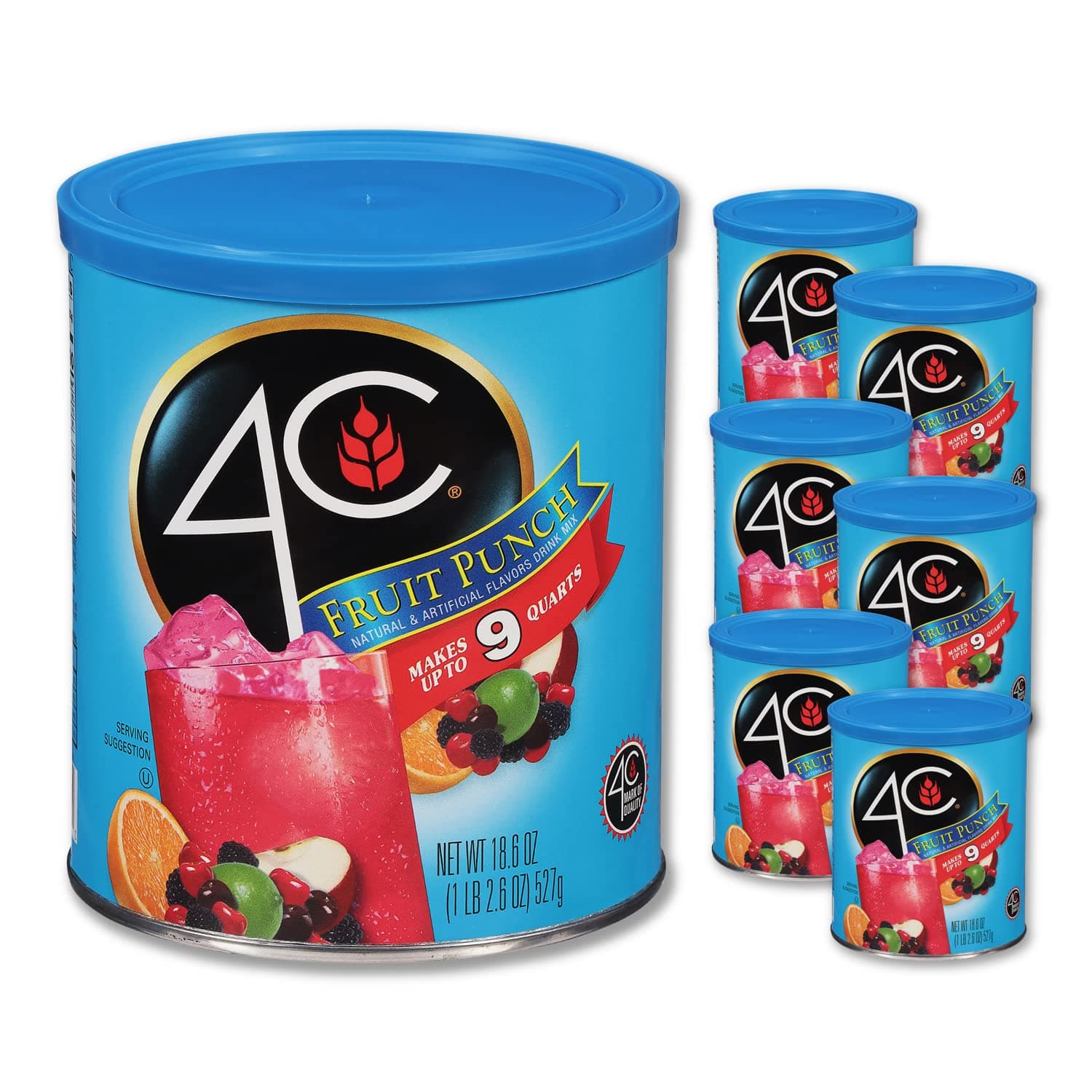 Powdered Drink Mix Canister, Fruit Punch 6 Pack, 9 Quarts, Family Sized Bin, Thirst Quenching Flavors