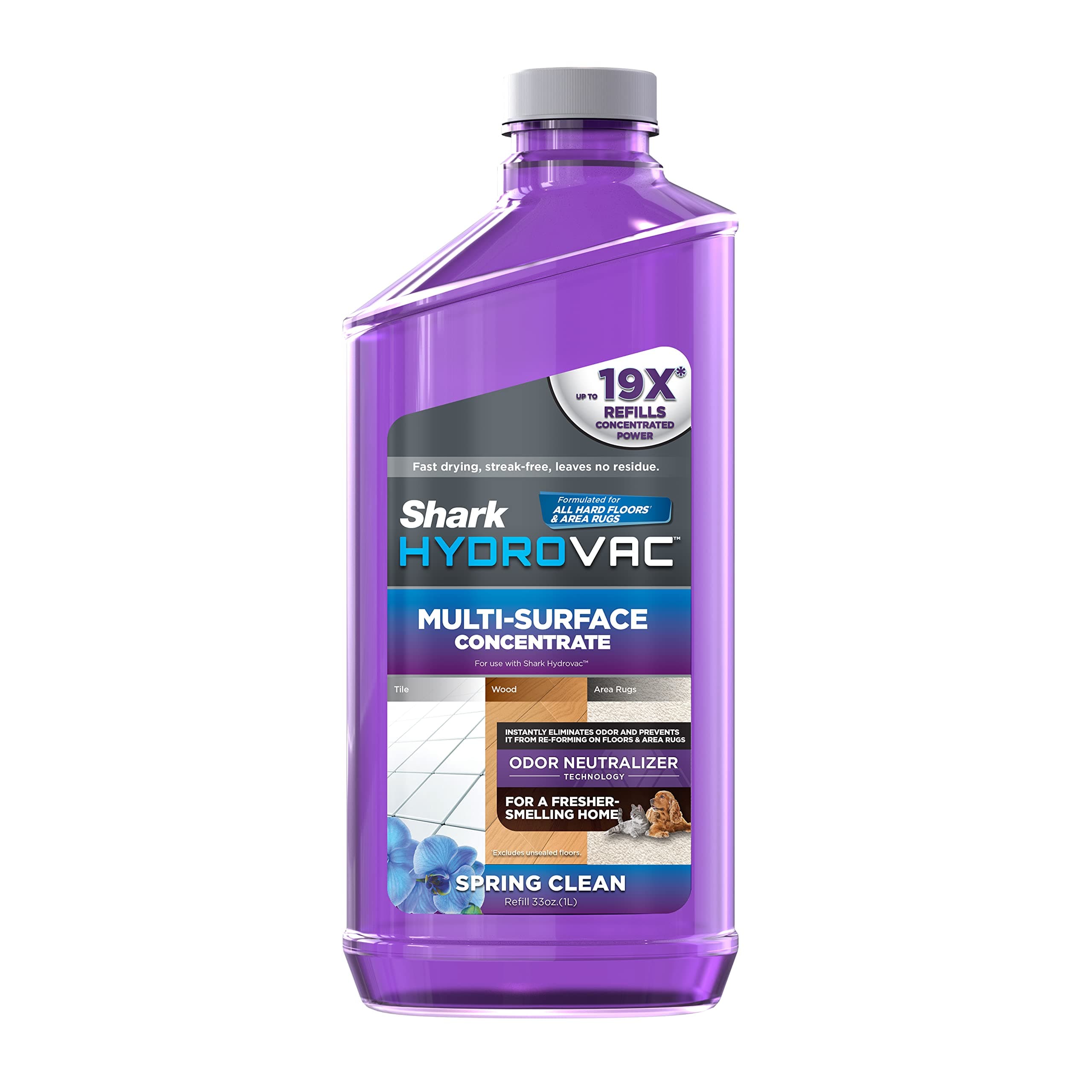 WDCM30 HydroVac Multi-Surface 33-Oz. Concentrate with Odor Neutralizer Technology, Compatible with HydroVac 3-in-1 Cleaners, for all Sealed Hard Floors & Area Rugs, Spring Clean Scent, Purple