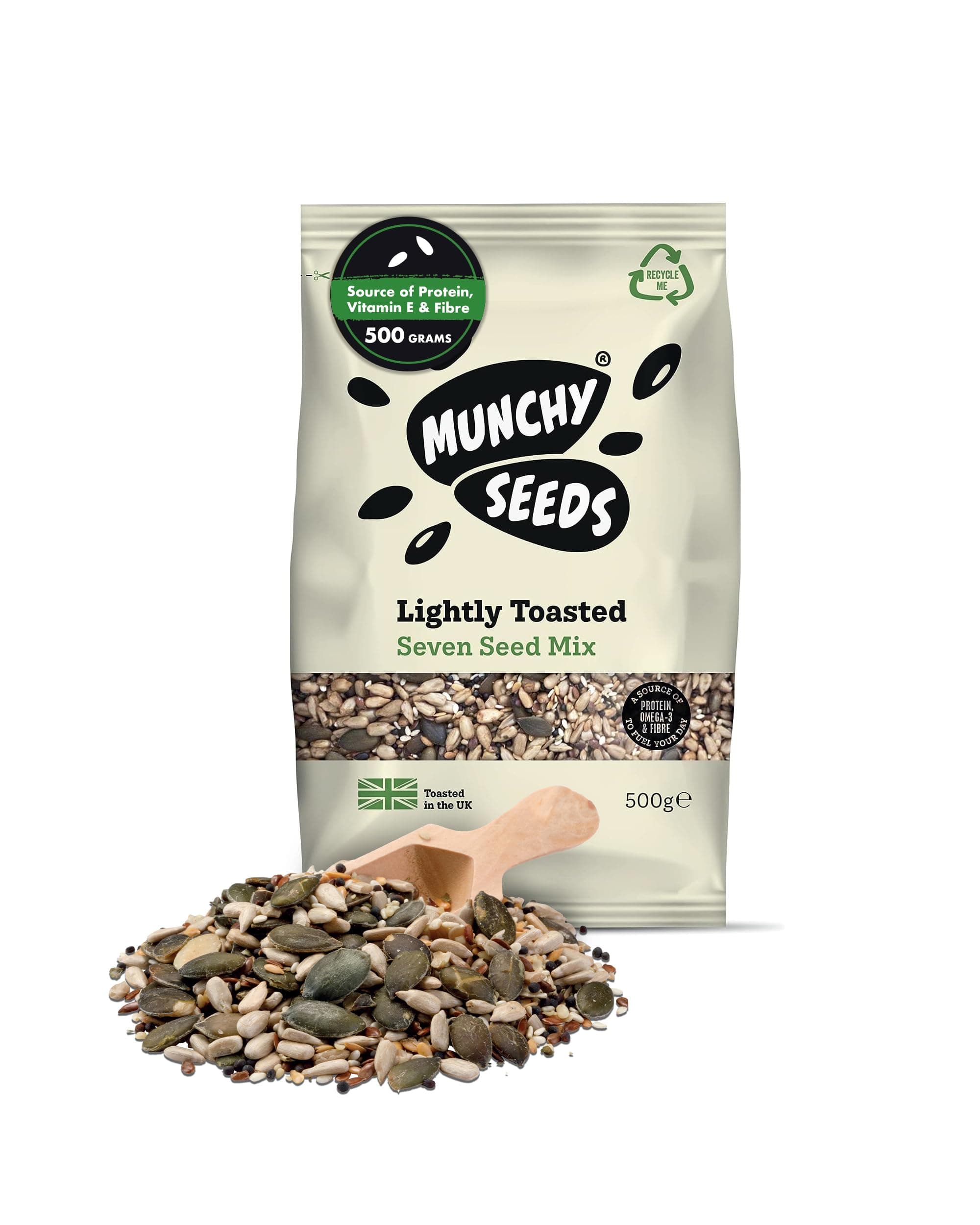 Munchy Seeds Lightly Toasted 7 Seed Mix, Pumpkin Seeds, Sunflower Seeds, Hemp, Chia, Rapeseed, Flaxseeds, Seeds for Baking, Breakfast Cereals & Granola, Mixed Seeds to Eat, Mixed Seeds for Eating 500g