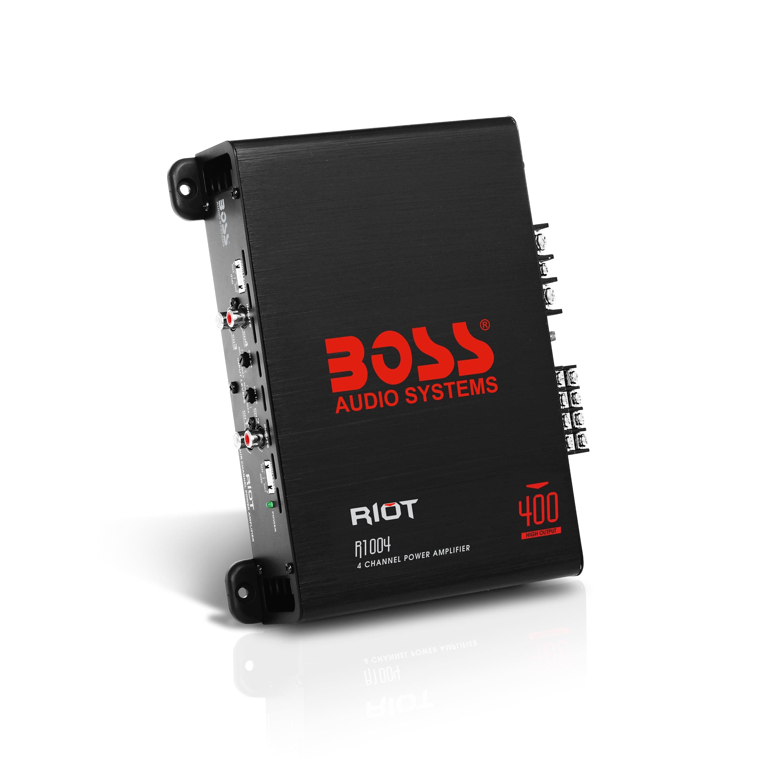 R1004 Riot Series 4 Channel Amplifier Car Audio - Class AB, 400 High Output, 2-8 Ohm Stable, HighLow Level Inputs, Full Range.