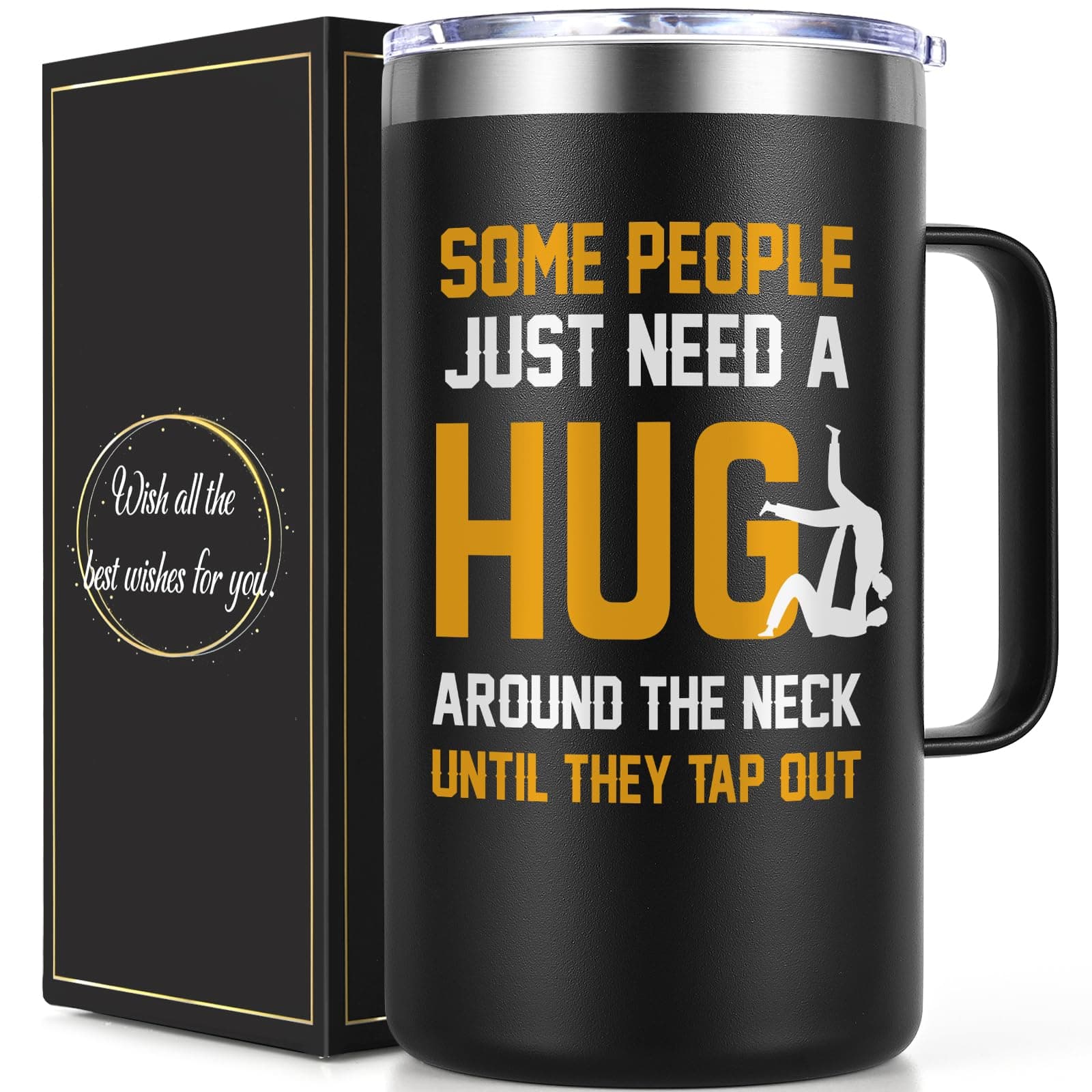 Lifecapido Jiu Jitsu Gifts for Men, Some People Just Need A Hug Around The Neck 20 oz Insulated Coffee Mug, Birthday Christmas Gifts for Jiu Jitsu Lovers, Jiu Jitsu Players, Jiu Jitsu Coach, Black