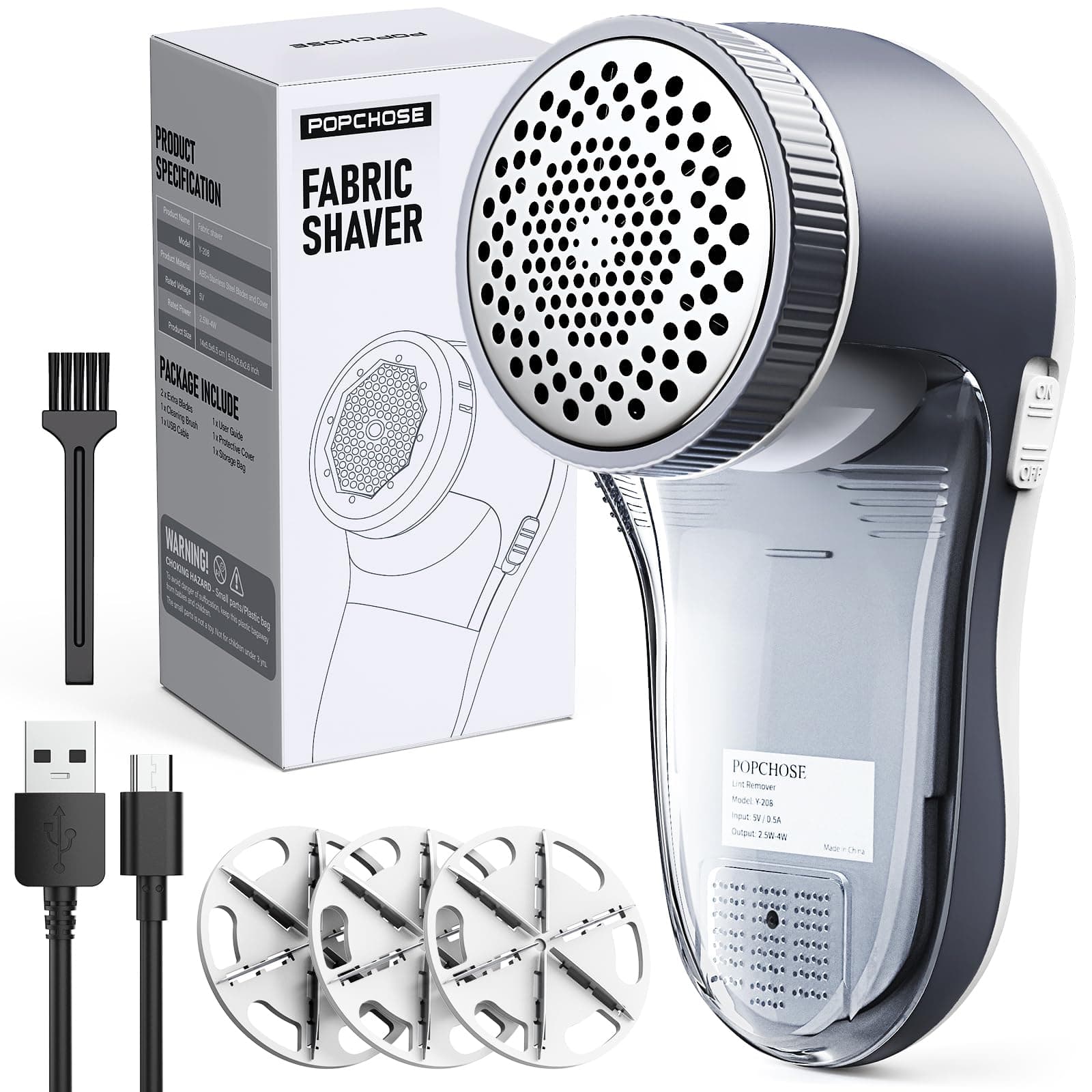 POPCHOSE Fabric Shaver, Sweater Shavers to Remove Pilling, Lint Shaver with 6-Leaf Blades, Electric Lint Remover for Clothes, Couch, Furniture, Fuzz, Lint Ball, Pillings, USB Rechargeable