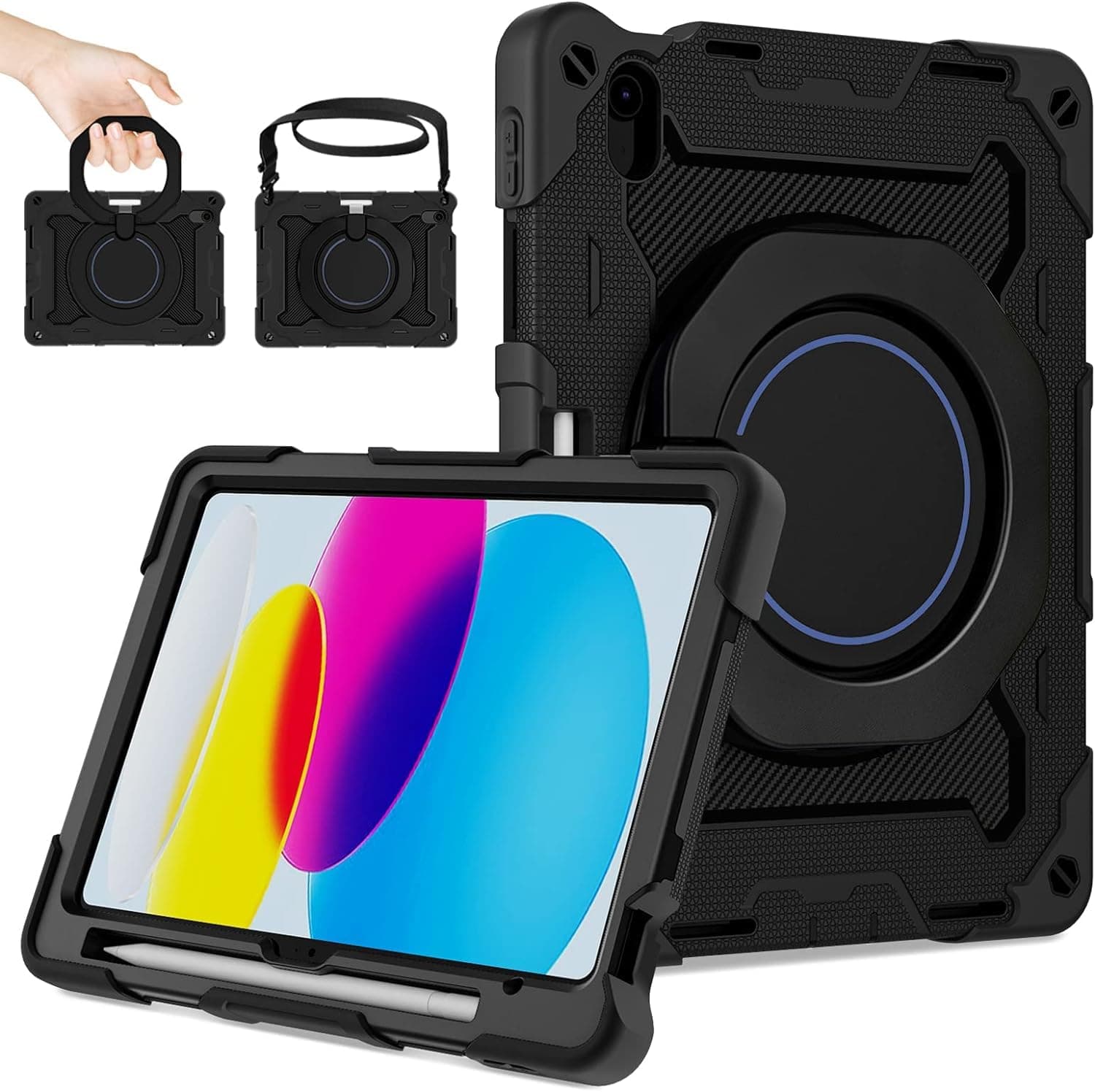 YIMICOfor iPad 10th Generation Case 2022 for Kids Boys,with Pencil Holder,Shockproof Rugged Protective Cover with 360 Stand (Black, iPad 10th 2022 10.9 Inch)