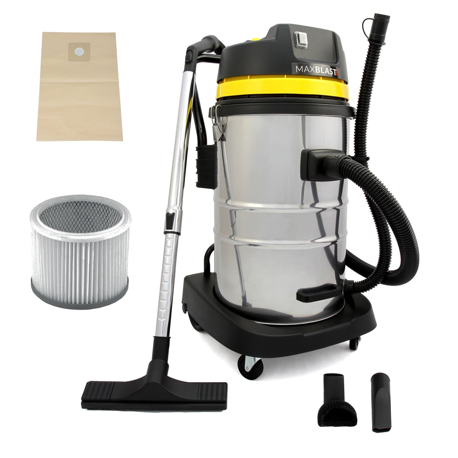 Monster Shop Industrial Wet & Dry Vacuum Cleaner & Attachments, Powerful 1400W, 50 Litre, Stainless Steel With Attatchments Commercial Hoover