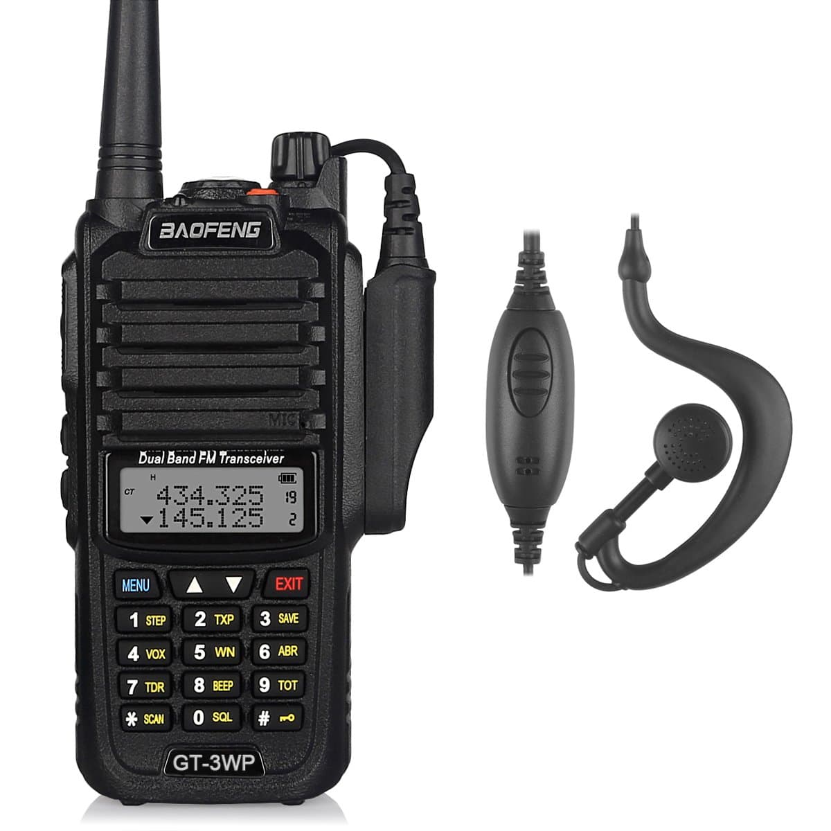 BaoFeng GT-3WP Dual Band Two-Way Radio, Waterproof Dustproof IP67 Walkie Talkie Transceiver, VHF/UHF 136-174/400-520MHz, with Programming Cable, Black, 2 Pack