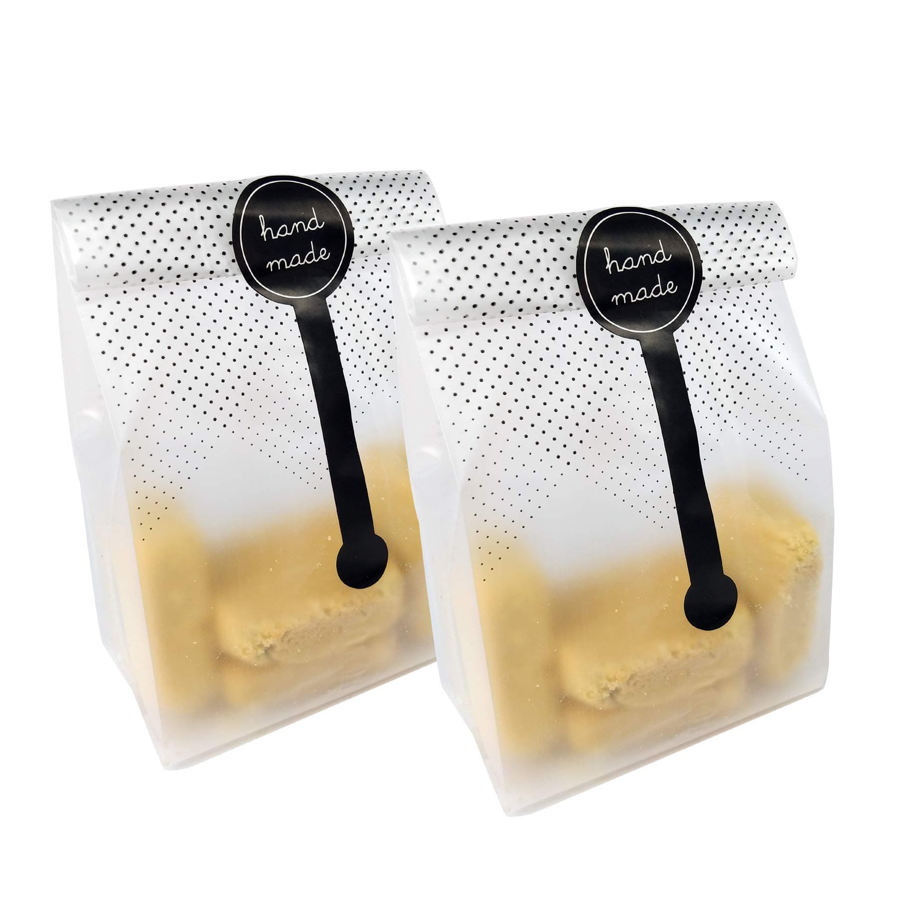 Prudance 100 PCS Translucent Plastic Cookie Bags with 100 PCS Hang Made Stickers for Cookies, Cake, Toast, Bread, Chocolate, Candy, Bakery, Snack, Gift Bags for Birthday Party, Wedding, Bakery Party