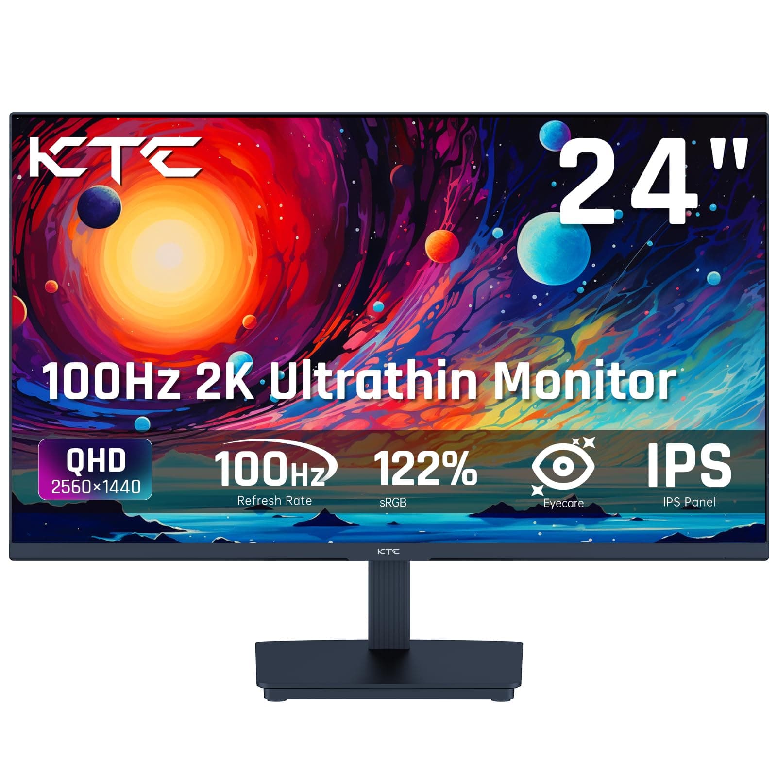 KTC 24 inch QHD 100Hz Computer Monitor IPS 2K, 1300:1 Contrast, Anti-Blue Light Screen, 122% sRGB, Support FreeSync and GSync, HDMI2.0/DP/Earphone for Gaming and Office Working H24T27