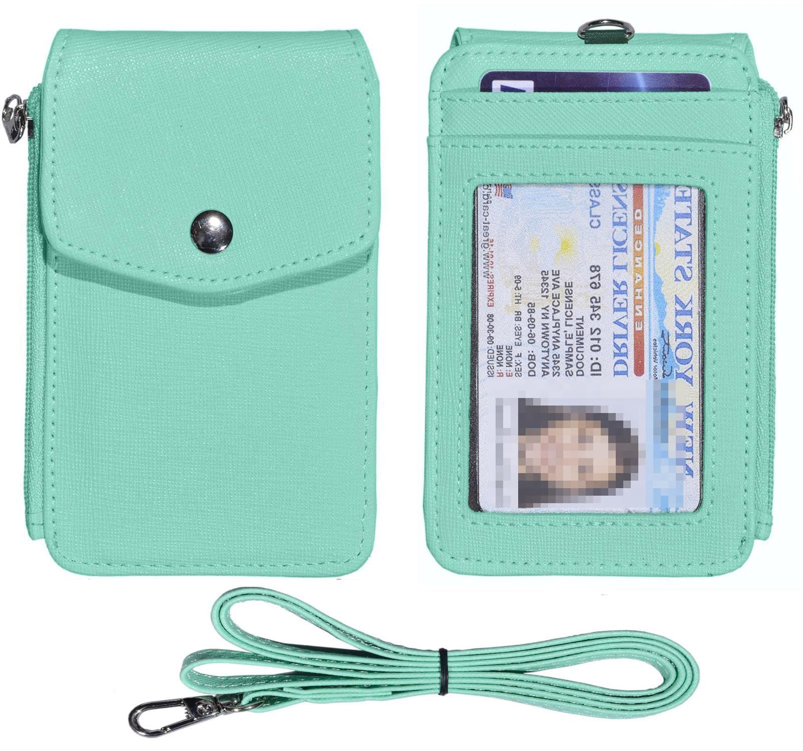 woogwinLeather Badge Holder with Lanyard, ID Card Holder Wallet,1 Side Zipper Pocket, 4 Card Slots, 1 ID Window,1 Heavy Duty Leather Lanyard