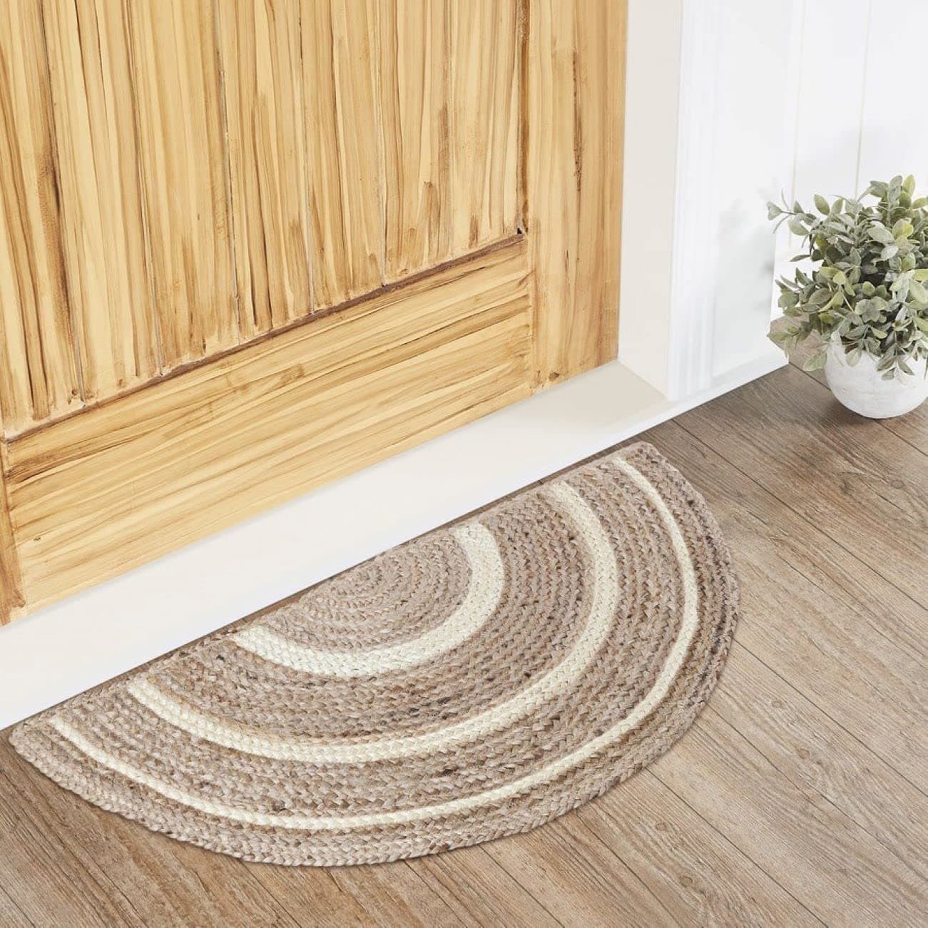 Sponsored Ad - Live Beautiful ! Handwoven Jute Rug, Reversible Doormat for Bedroom, Living Room and Home Decoration for All Seasons (White Design, 80 cm Half D)