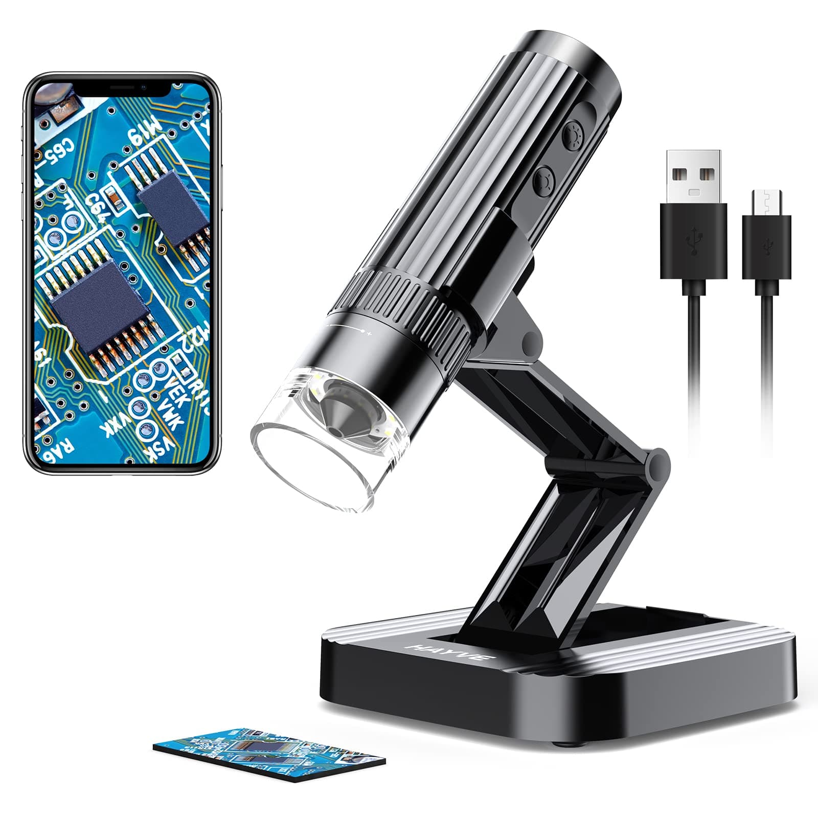 Hayve W1 Foldable Wireless Digital Microscope，Portable 10X-1200X HD Pocket Microscope, WiFi & USB Handheld Coin Microscope for iPhone iPad Android Phone & Computer