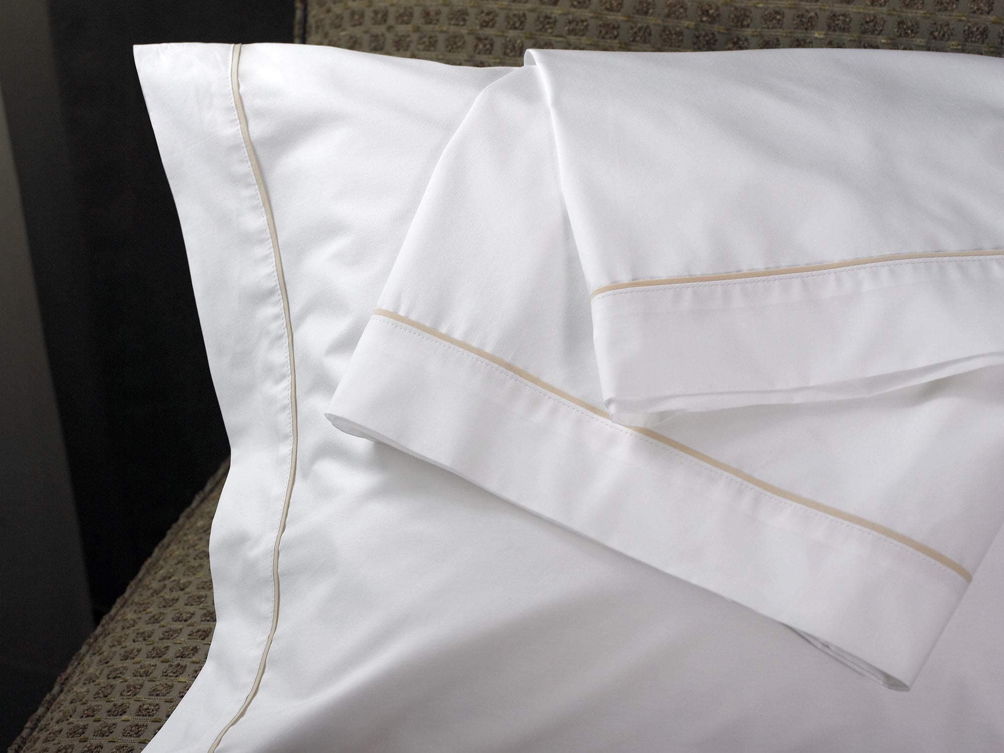 Westin Luxe Pillowcases - Soft, Luxurious 300 Thread Count Cotton Pillowcases - White with Taupe Trim - Set of 2 - King (20" x 40")