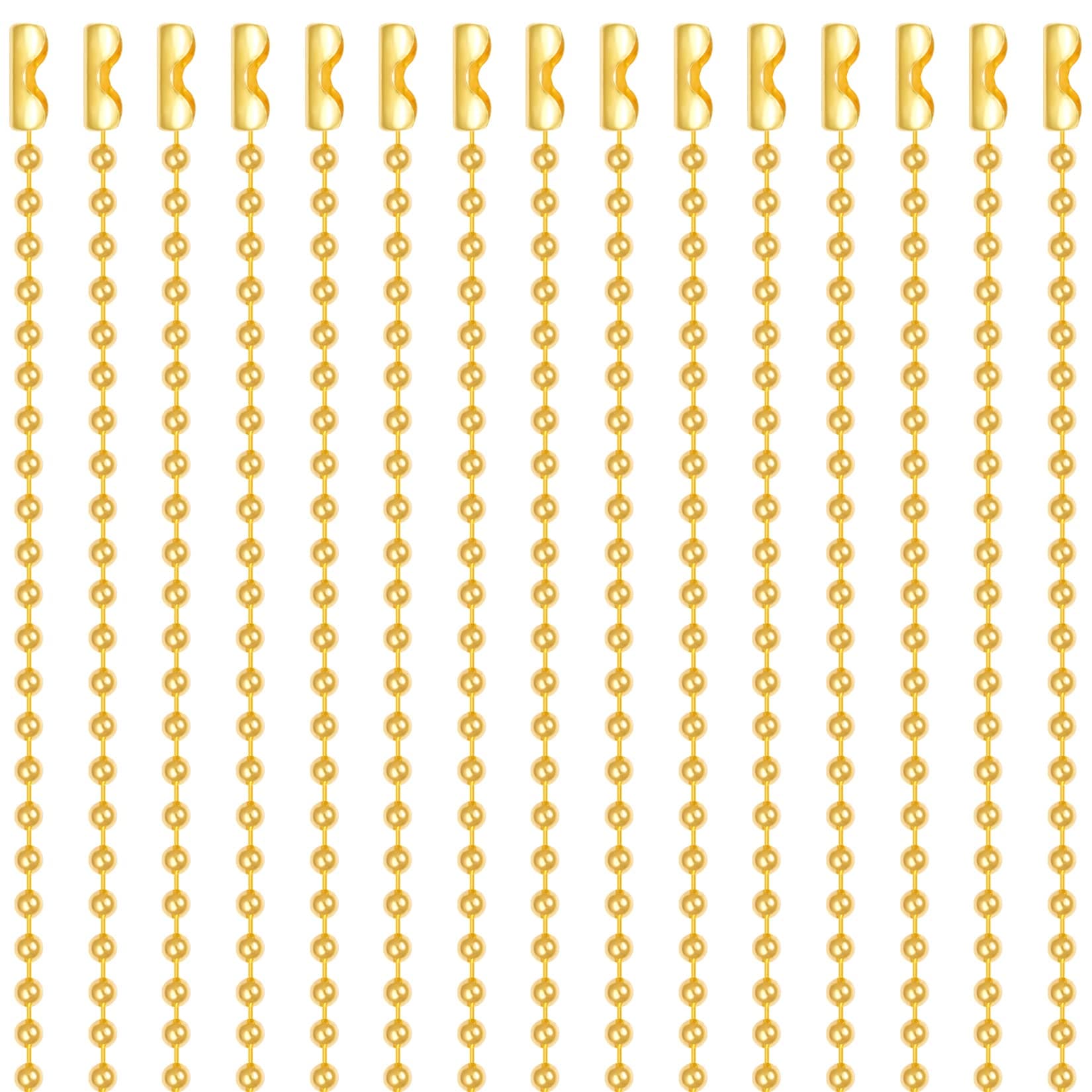 SUMERSHA 30pcs Ball Bead Chain, 24 inches Gold Plated Metal Ball Necklace 2.4mm Bead Adjustable Pull Chain Extension with Matching Connector Jewelry Findings