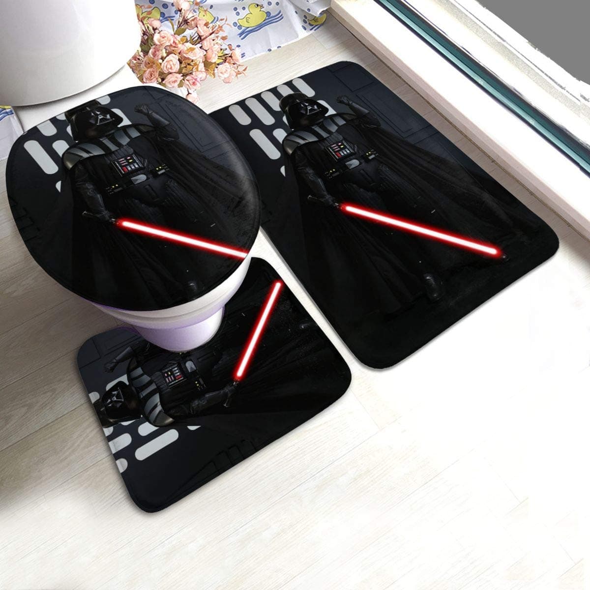 KALLYHHHAHA Darth Vader 3 Piece Bathroom Anti-Skid Pads Includes U-Shaped Contour Toilet Mat, Bath Rug and Toilet Lid Cover
