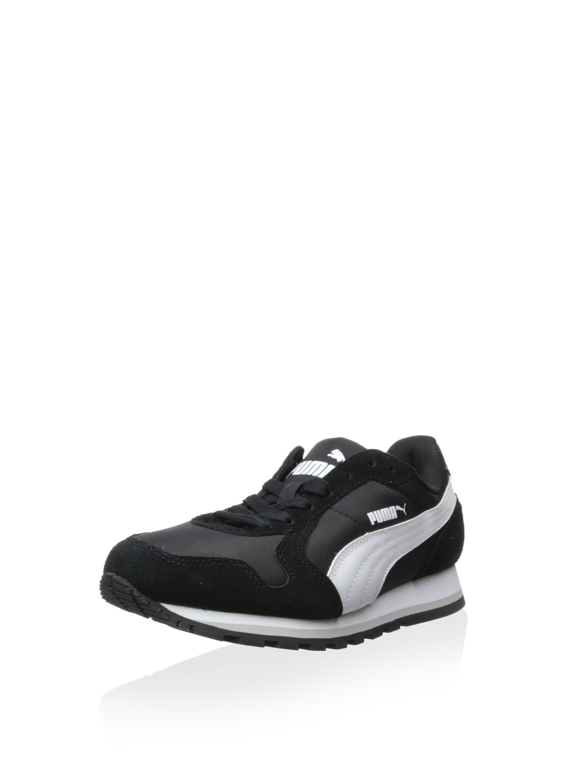 PUMA Unisex-Child ST Runner Hook and Loop Sneaker, Black/White, 7.5 B US