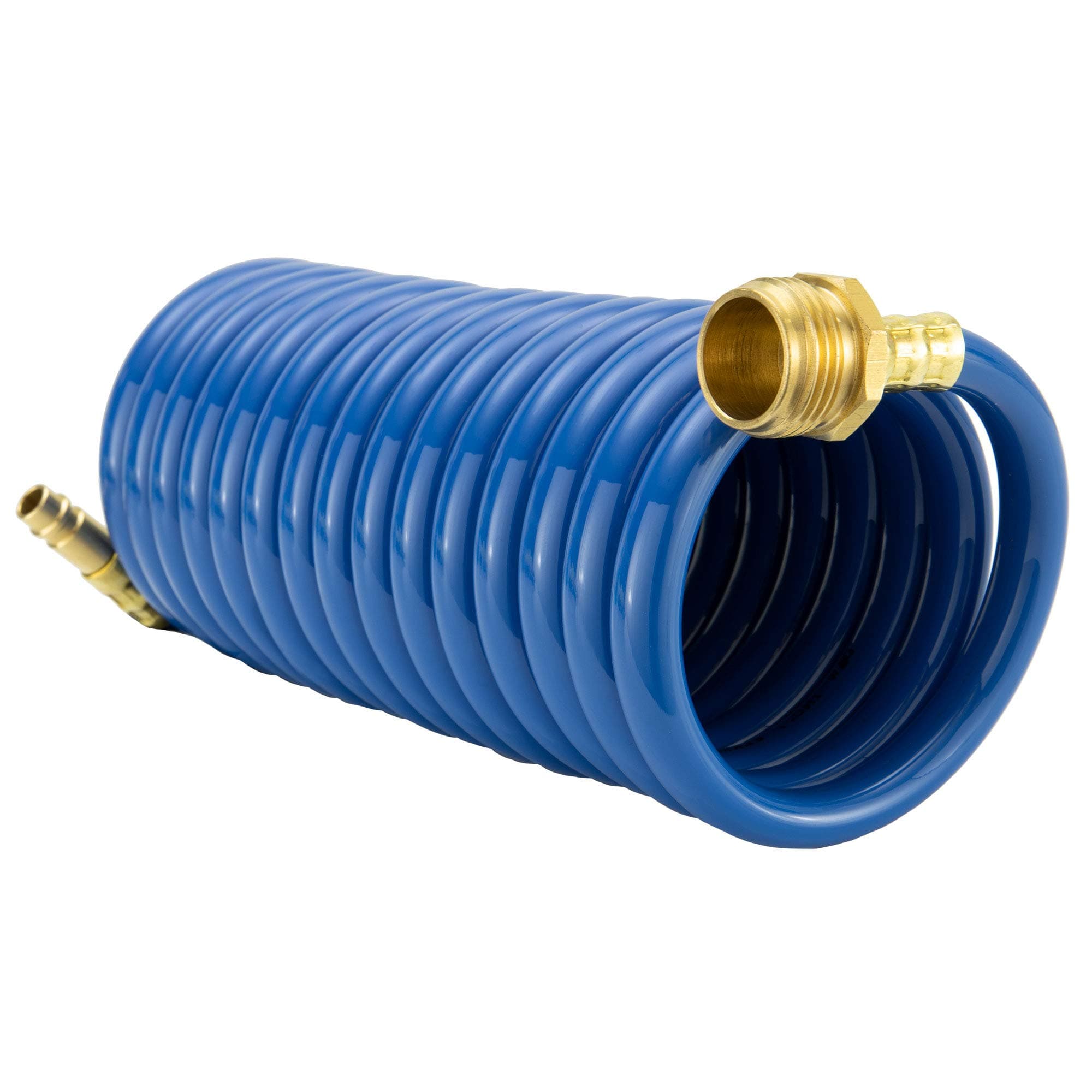 RV Shower Hose 15' Coiled Hose | UV Resistant | Blue | Polyurethane (PU) | 3/8 inches | 15 feet | 1 Pack