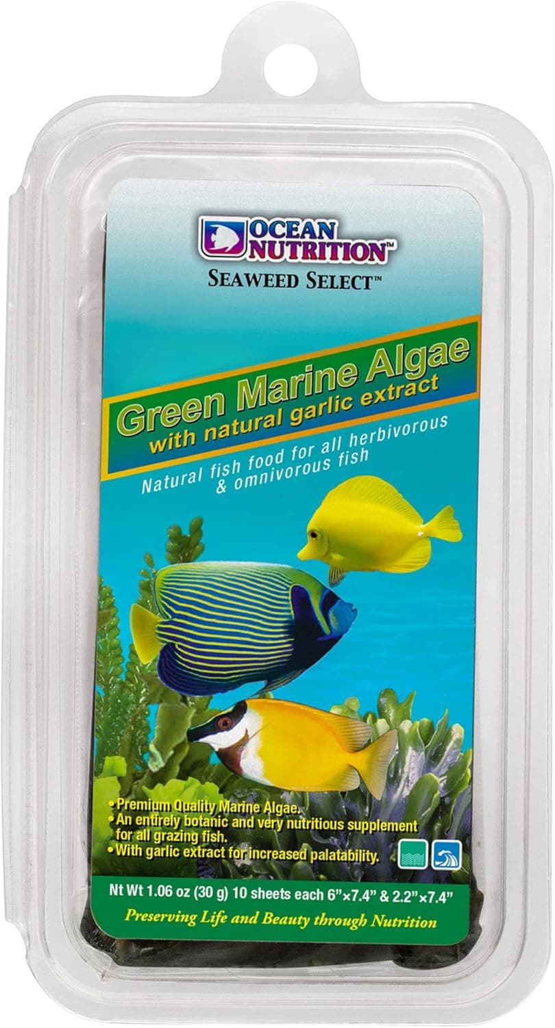 Ocean Nutrition Seaweed Select Green Marine Algae - Nutritious Fish Food for Herbivorous Marine Fish, Live Fish & Invertebrates - Natural Seaweed Sheets with Garlic Extract - 10 Sheets, 1 oz (30g)