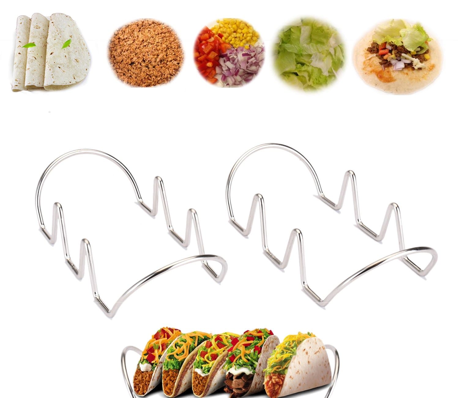 Taco Holder Stainless Steel Rack for Tacos Wraps Hot Dogs, Pack of 2