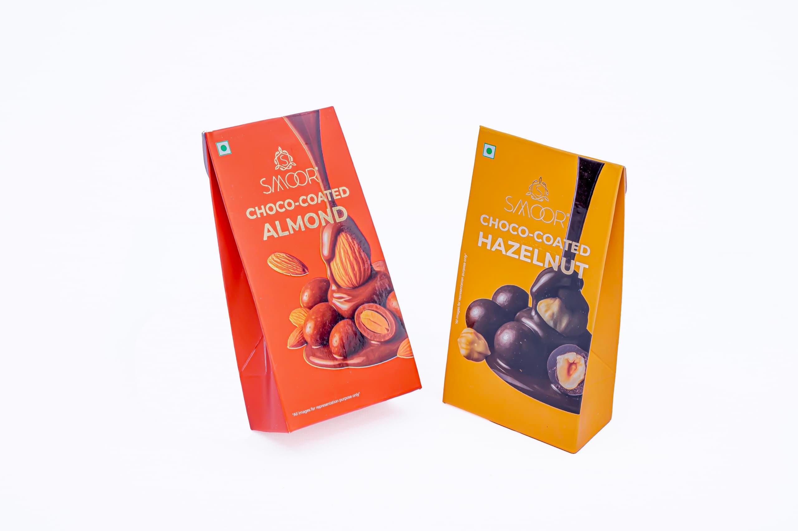 Smoor Chocolate Coated Nuts Treats Pack of 2 - Hazelnut & Almond | White & Dark Chocolate | Gourmet Snacking | 50 gm x 2 | for Baking, Snacking, Birthday, Anniversary, festive Gifting