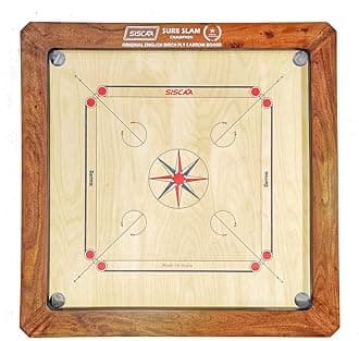 SISCAA Champion Sure Slam Premium Carrom Board 20Mm Fast English Birch Ply Best Carrom Board (Includes Sureslam Coin Set and Genius Striker), Kid, Brown