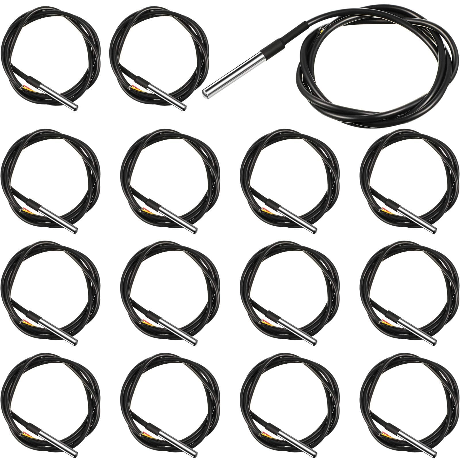 Weewooday 15 Pieces DS18B20 1 m/ 3.2 Ft Digital Temperature Thermal Cable Waterproof Probe Sensor -55°C to +125°C, Compatible with Arduino and Raspberry Pi