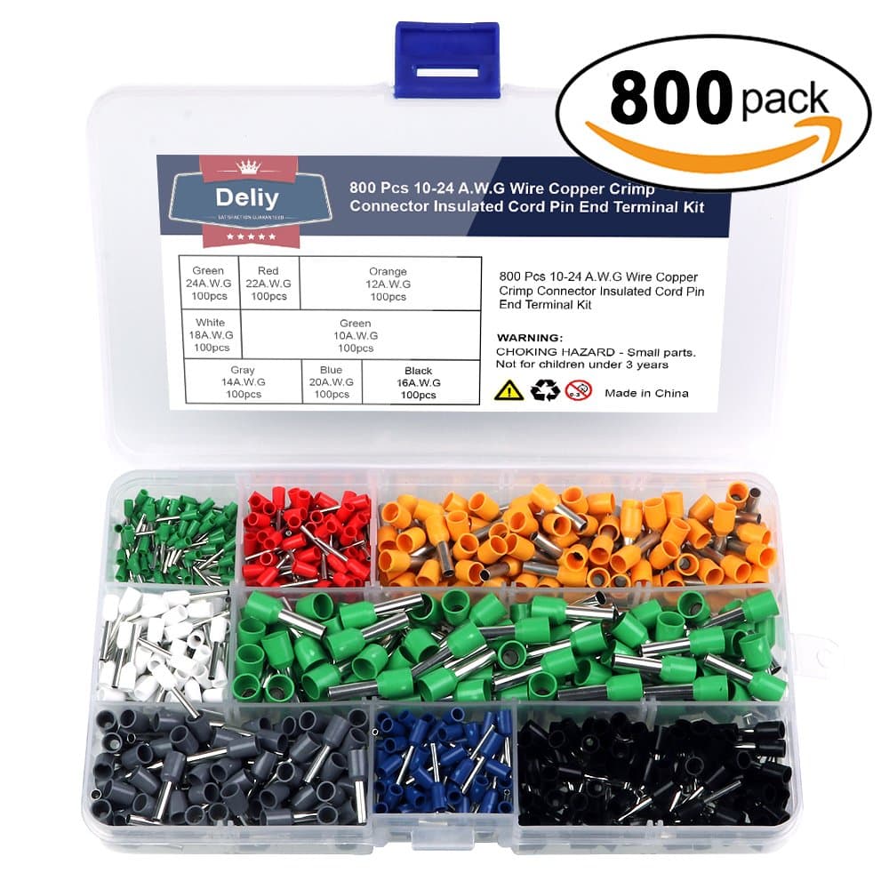 Deliy 800pcs 10-24 A.W.G Wire Copper Crimp Connector Insulated Cord Pin End Terminal Kit