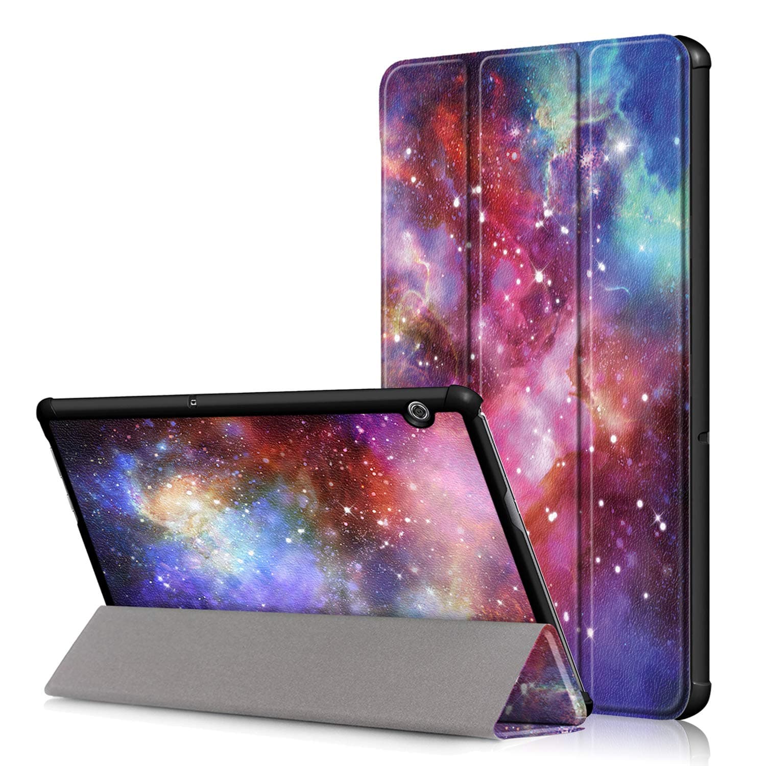 HANSIN Case for Huawei MediaPad T5 10, [Corner Protection] Ultra Slim Thin Lightweight Stand Tri-Fold Shell Holder Cover,Galaxy