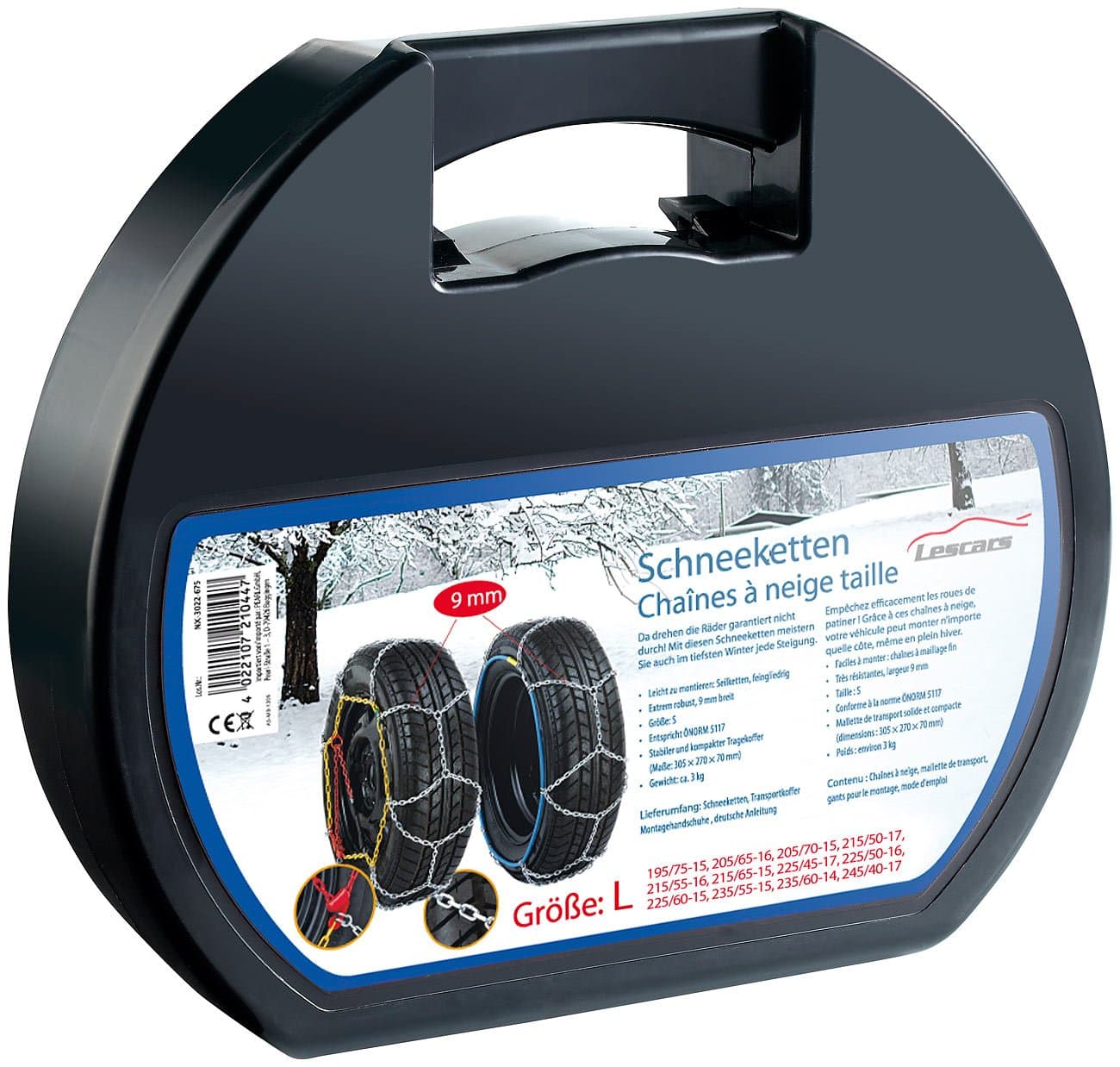 Lescars non-slip snow chain: snow chains size L for tyres 215/55 R16 and (winter snow chains for ice and snow)