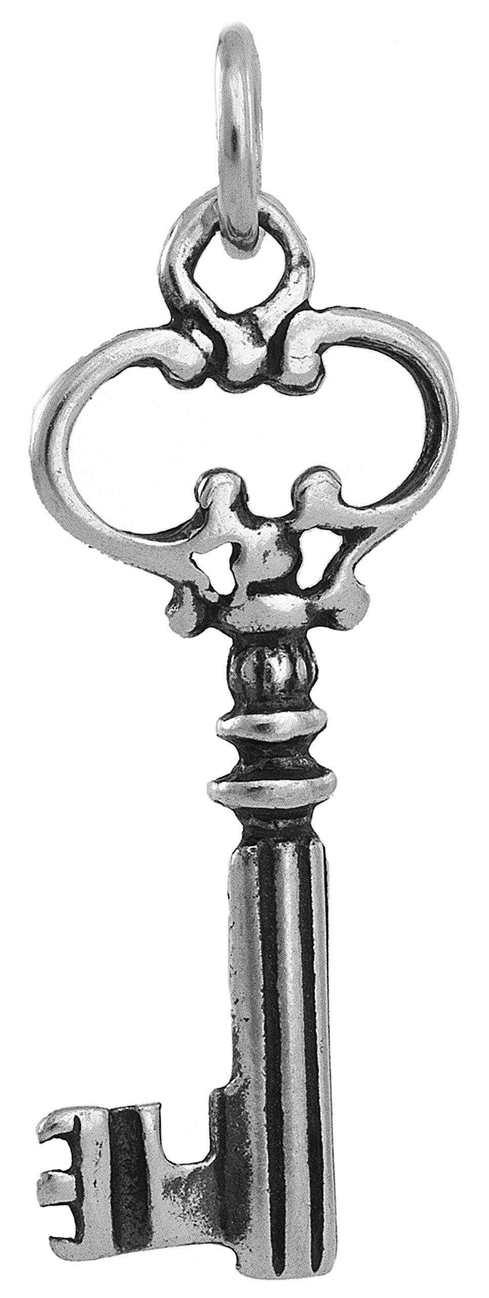 Sterling Silver Key Charm - Small, Double Sided - (Charm Only or Necklace)