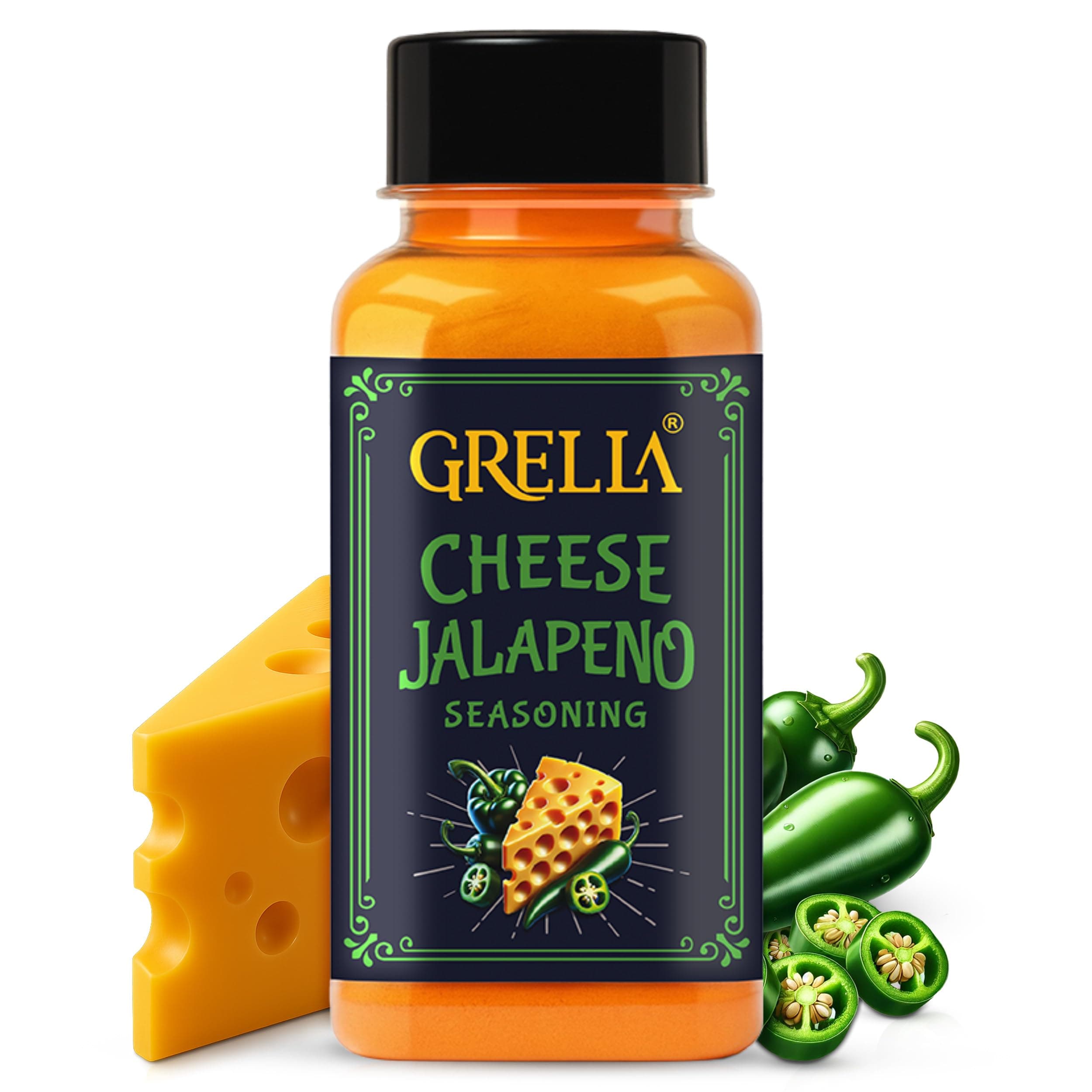 Grella Cheese Jalapeno Seasoning Powder 125 grams for Popcorn, Nachos, Pasta, Fries, Dips and other snacks by - SEASON IT UP, Theater Cheese popcorn powder | Jalapeno Cheddar Cheese powder
