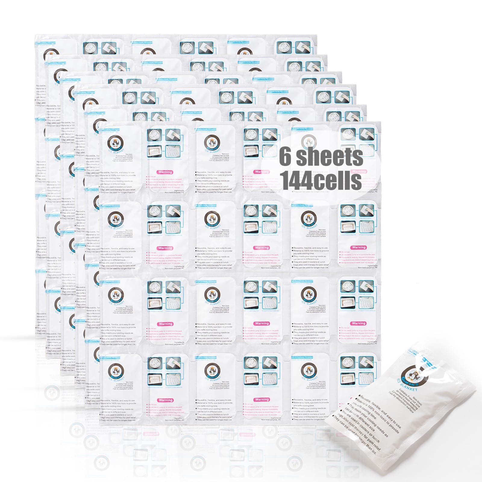 WORLD-BIO Shipping Cold Packs Dry Ice for Shipping Frozen Food, Flexible Cold Ice Pack Sheets for Coolers, Long Lasting Freezer Ice Packs 14'' X 13'' 144Cells