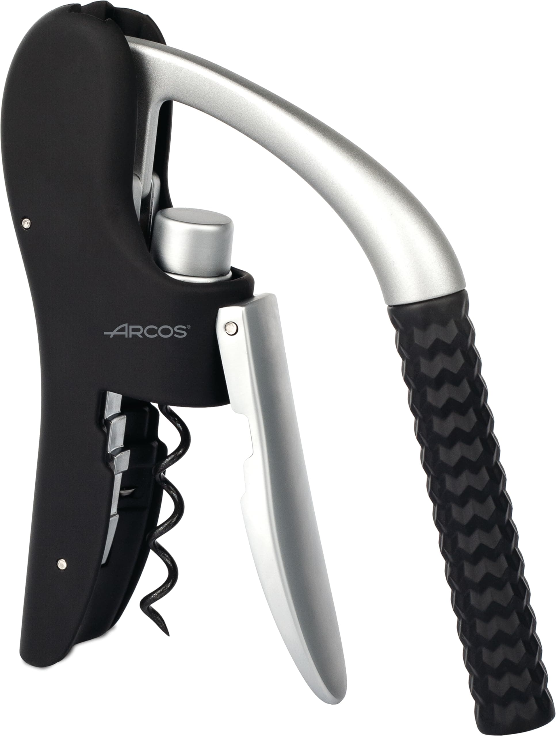 ARCOS Elegant Manual Corkscrew. Sleek Silver and Black Design for Wine Enthusiasts, Flawless Functionality Meets Kitchen Elegance