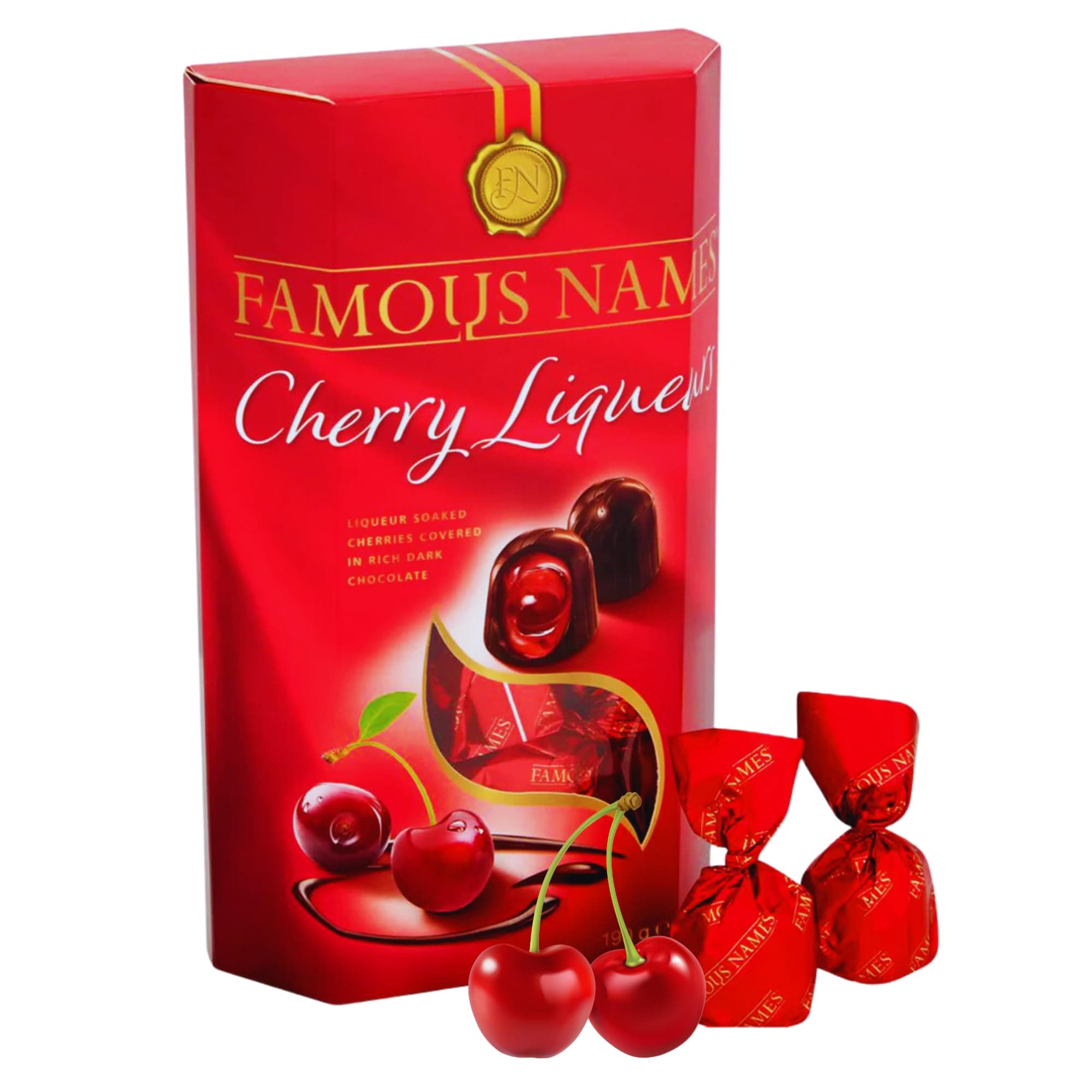 Elizabeth Shaw Famous Names Cherry Liqueur Chocolates, 175g Liqueurs Soaked Cherries Dark Chocolate Birthdays for Him & Her | Get Well Soon Gifts For Women | Christmas | Valentines (1Box) (1)