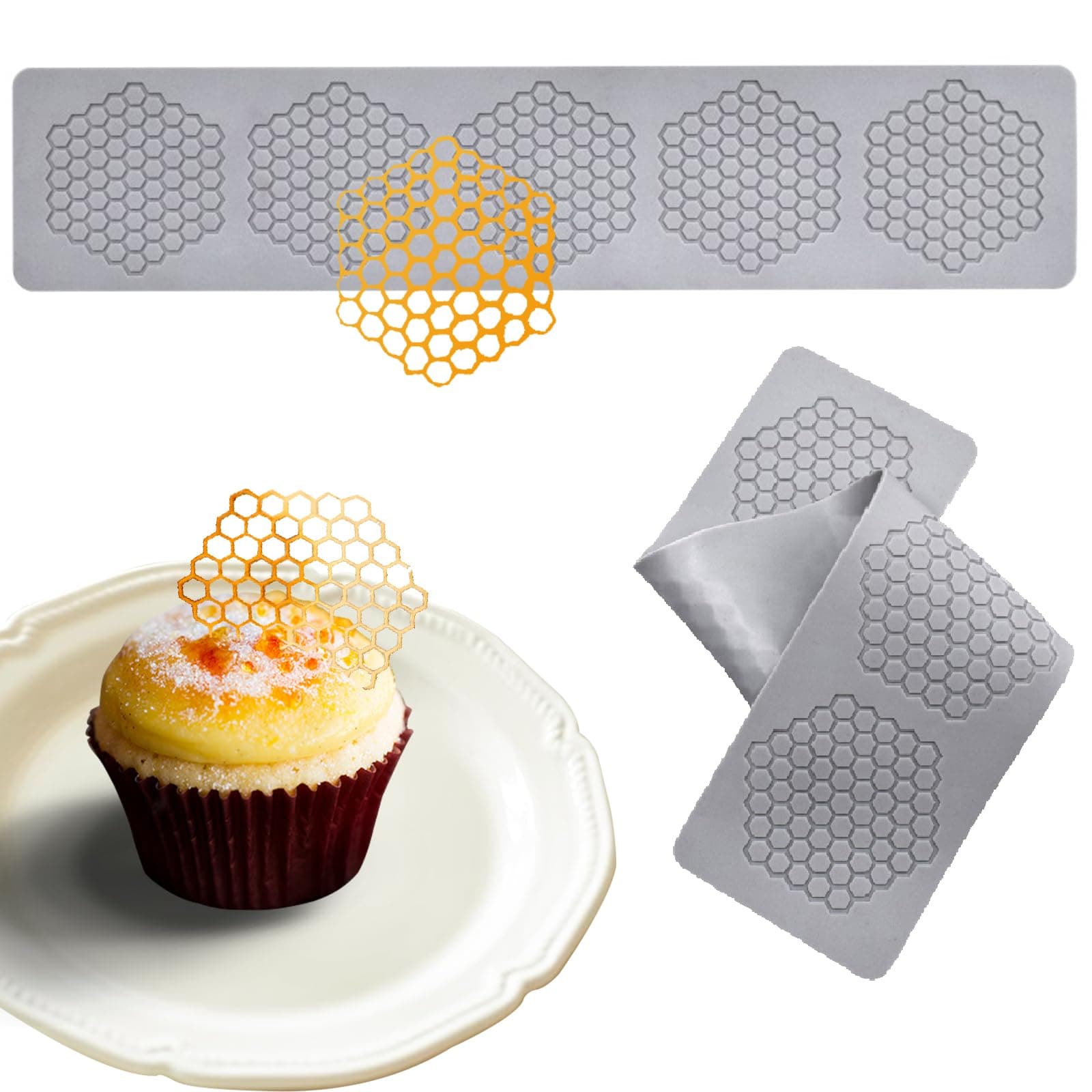 Jopgeey Honeycomb Molds Silicone (2 PCS) Tuile Fondant Molds with Hollow 3D Beehive Candy Lace Silicone Molds for Baking, Polymer Clay, Sugar Craft Dessert Cupcake Cake Decorating