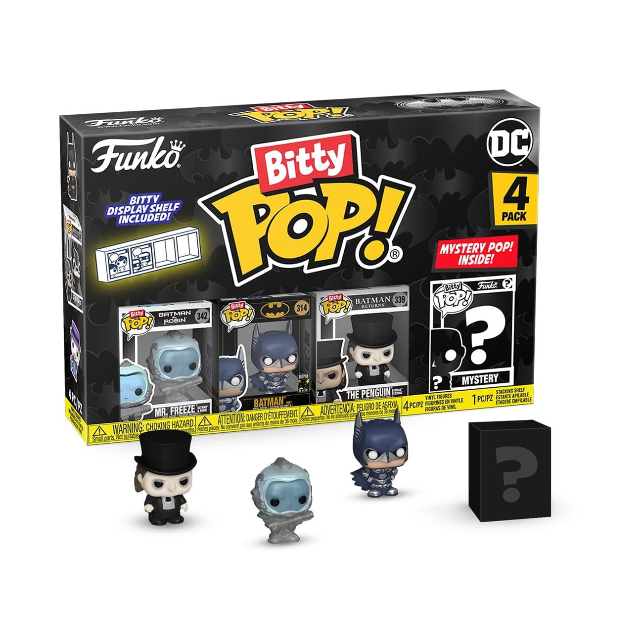 Funko Bitty Pop! Batman 85th - Freeze 4PKand A Surprise Mystery Mini Figure - 0.9 Inch (2.2 Cm) - DC Comics Collectable - Stackable Display Shelf Included - Gift Idea - Party Bags Stocking