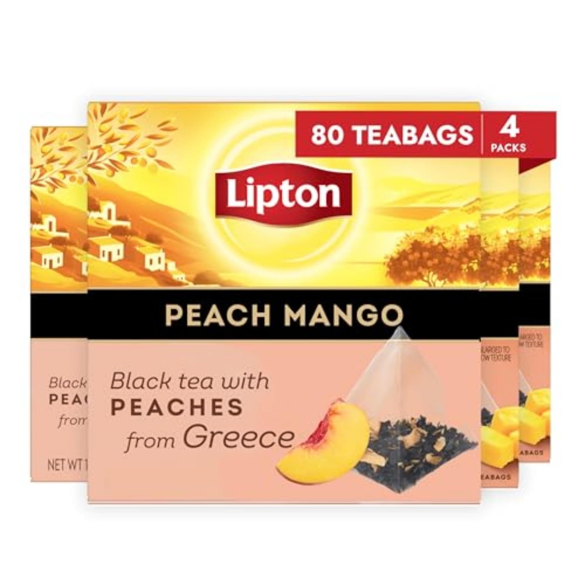 Black Tea Peach Mango, Pyramid Tea Bags, Flavored Teabags for a Refreshing Cup of Tea, 80 Total Tea Bags (20ct - Pack of 4)