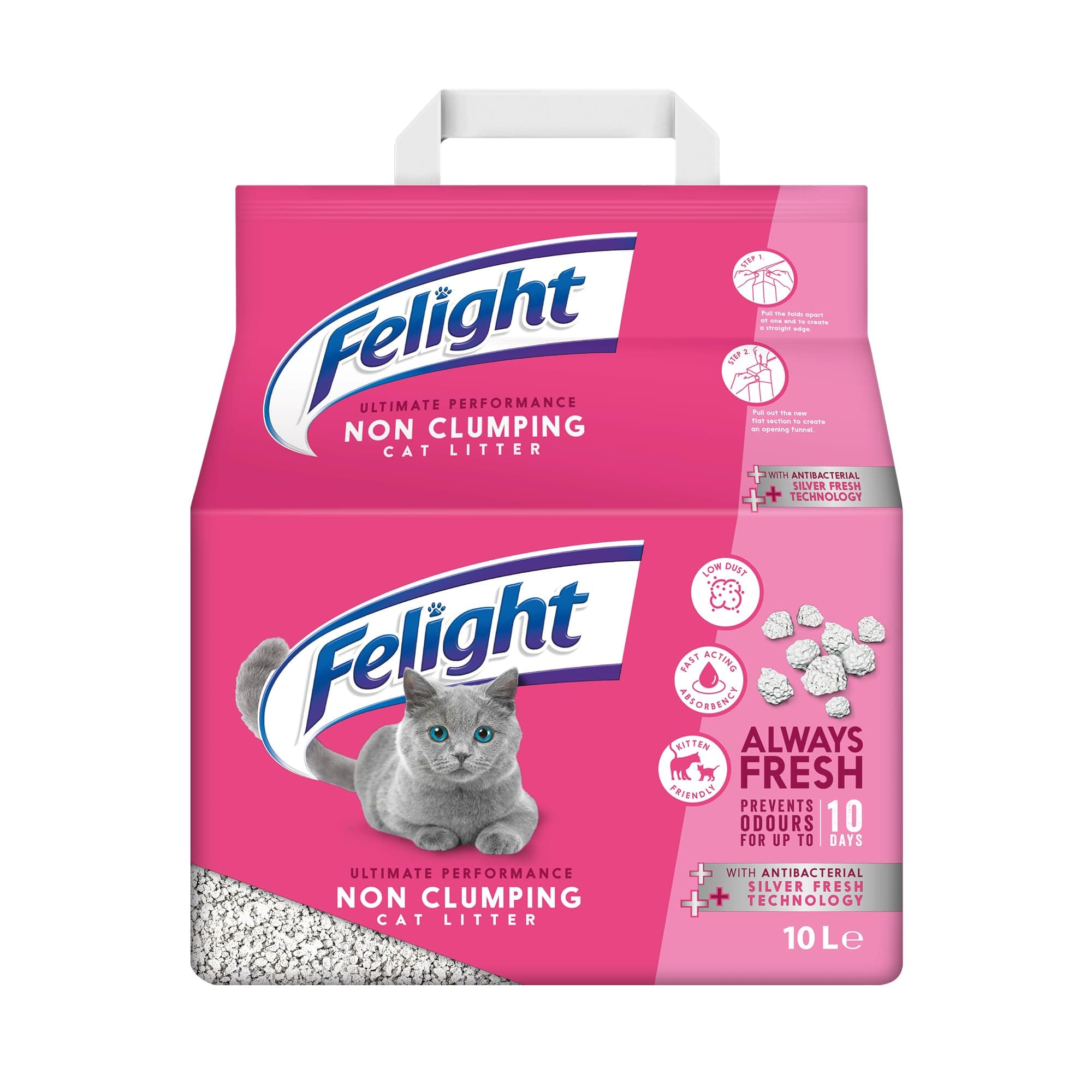 Felight | Non-Clumping Cat Litter with Antibacterial Silverfresh Technology | Prevents Odours for up to 10 Days | Made in the UK (10L Bag)