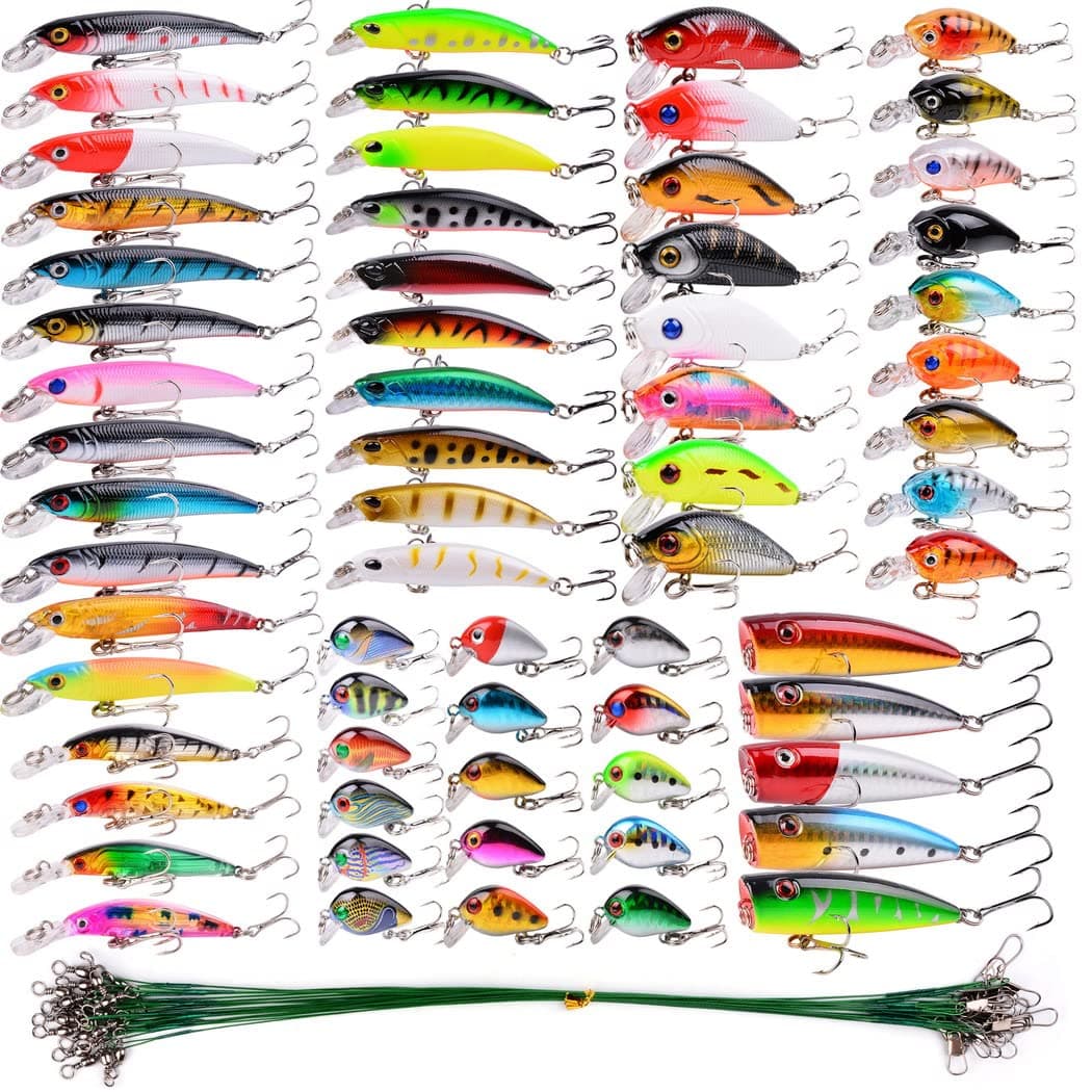 Aorace Fishing Lures Kit Mixed Including Minnow Popper Crank Baits with Hooks for Saltwater Freshwater Trout Bass Salmon Fishing