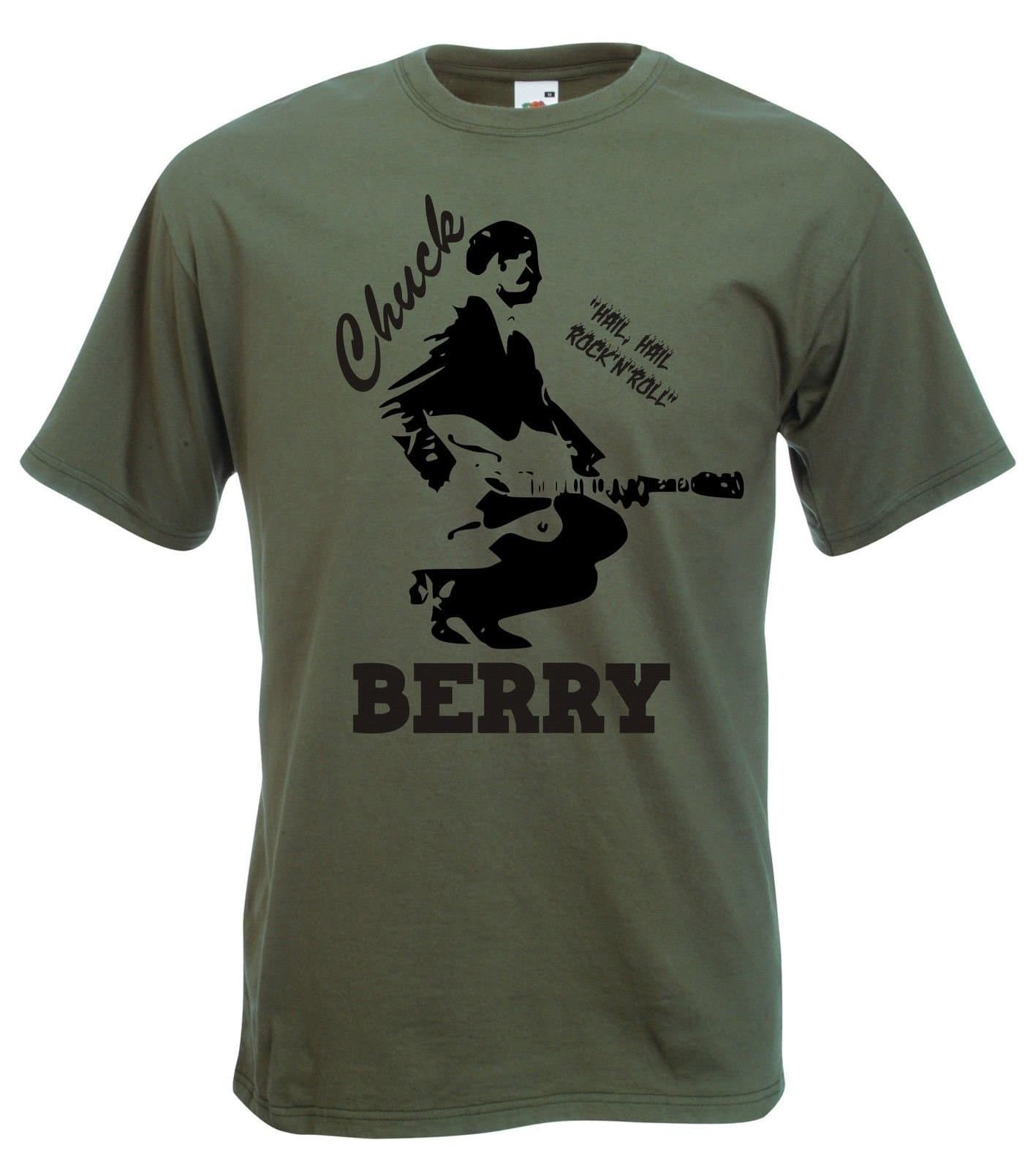 Chuck Berry T-Shirt - Rock 'n' Roll Icon, 1950's (Medium, Army Green)