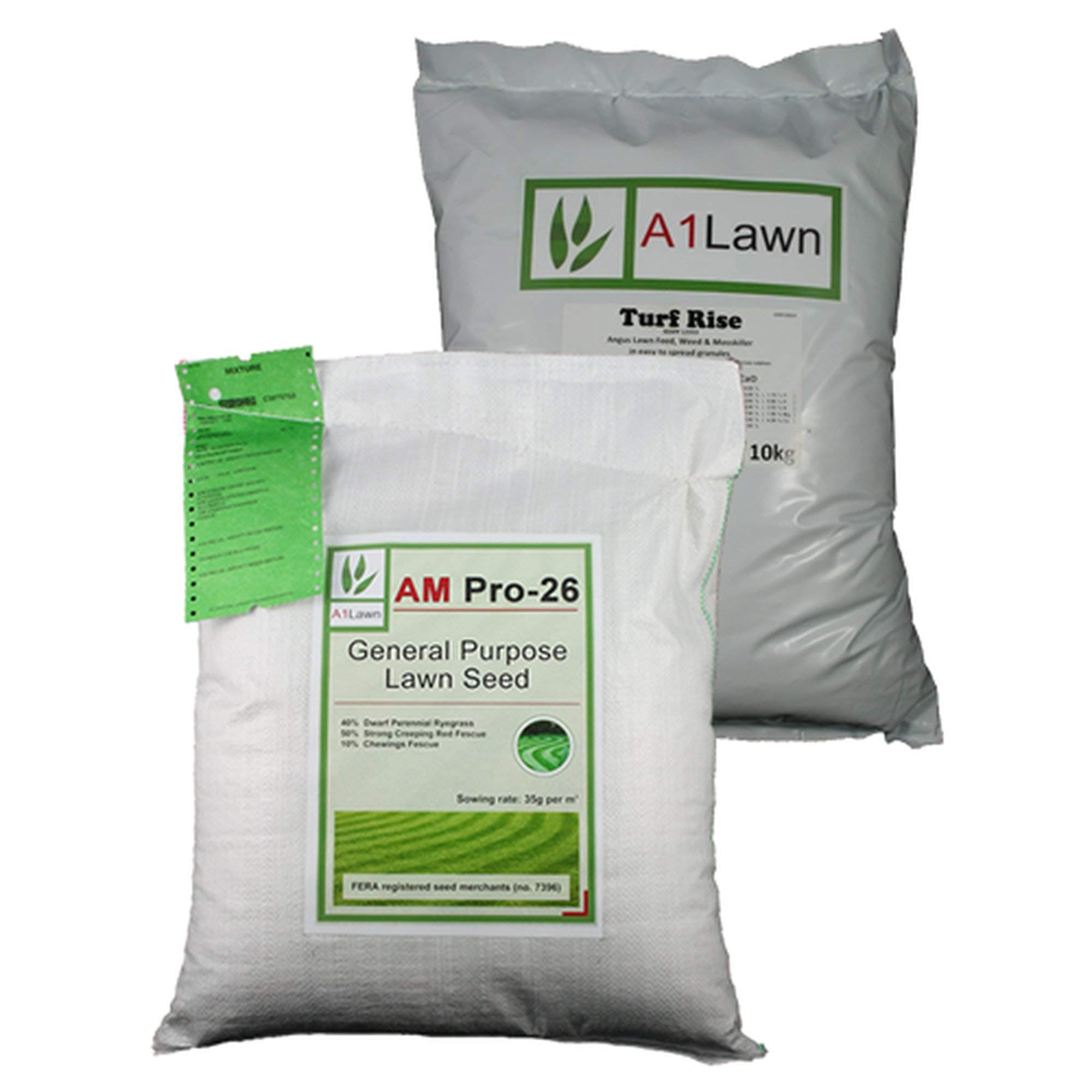 A1Lawn, 10Kg Am Pro-26 General Purpose Grass Seed & 10Kg Weed,Feed & Moss Killer Multi Pack