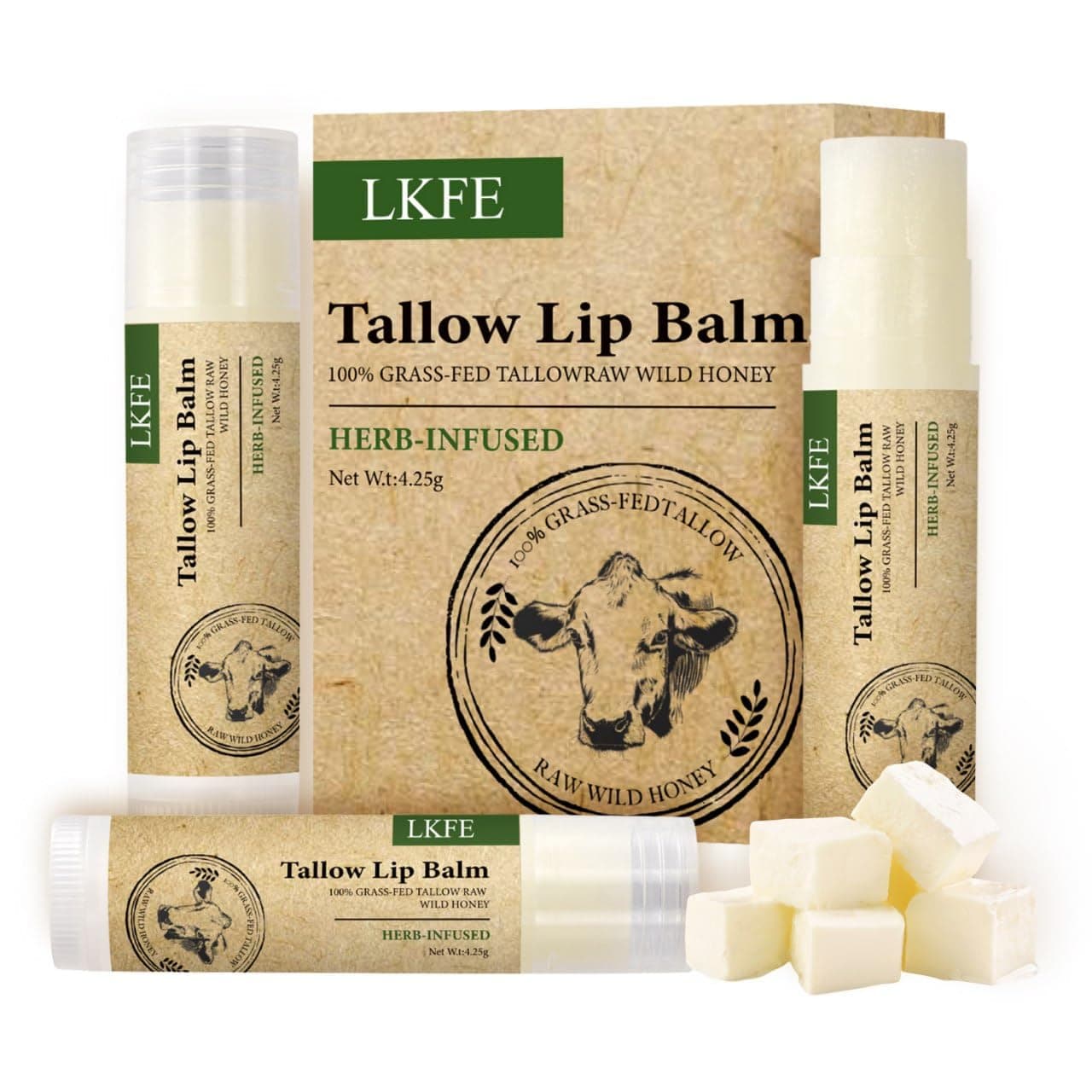 Beef Tallow Lip Balm, Herb-infused Natural Lip Moisturizer, Grass Fed Beef Tallow & Beeswax – Hydrating Chapstick for Dry, Chapped Lips, Vitamin-Rich & Long-Lasting Lip Care